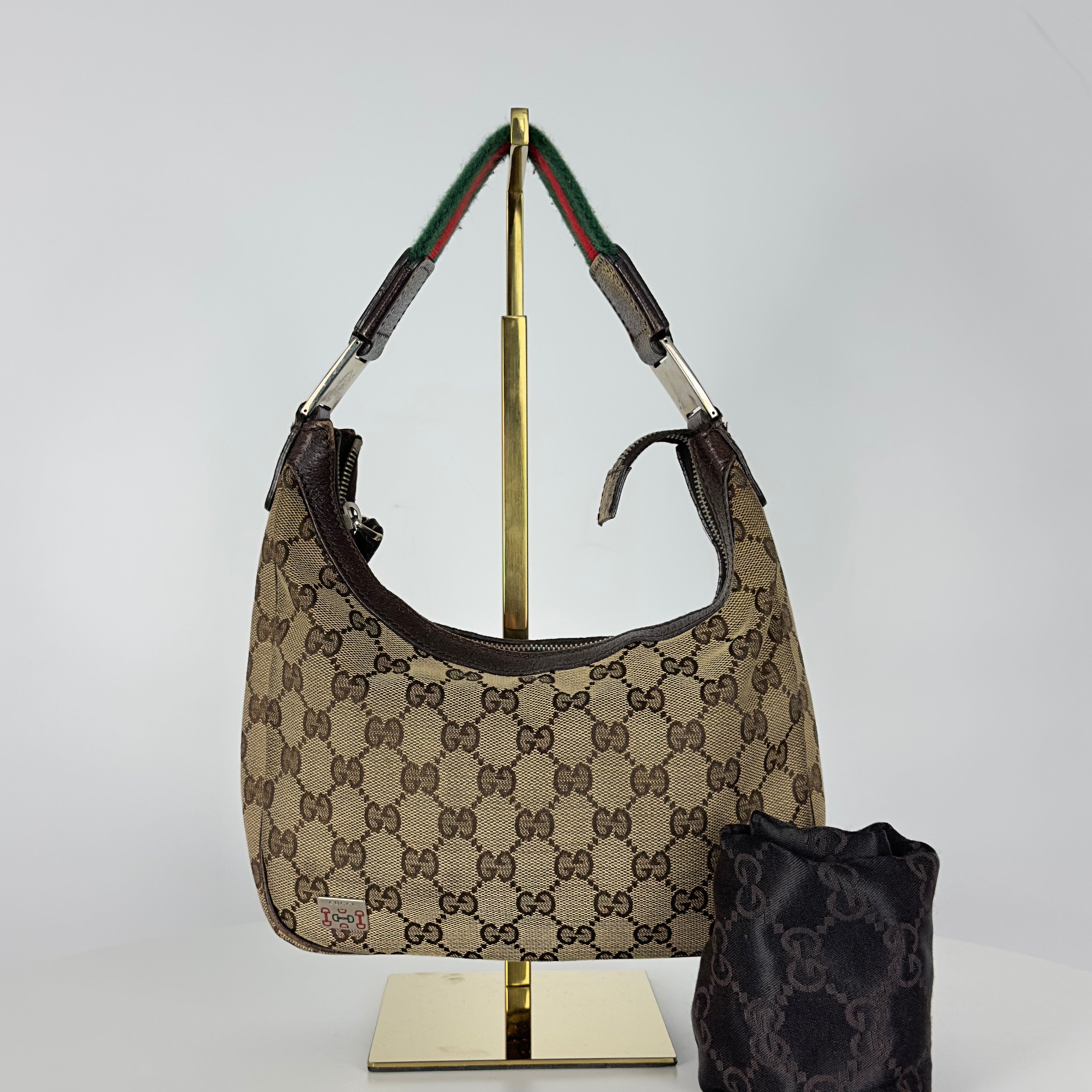 Sac à main GUCCI Hobo toile et cuir marron