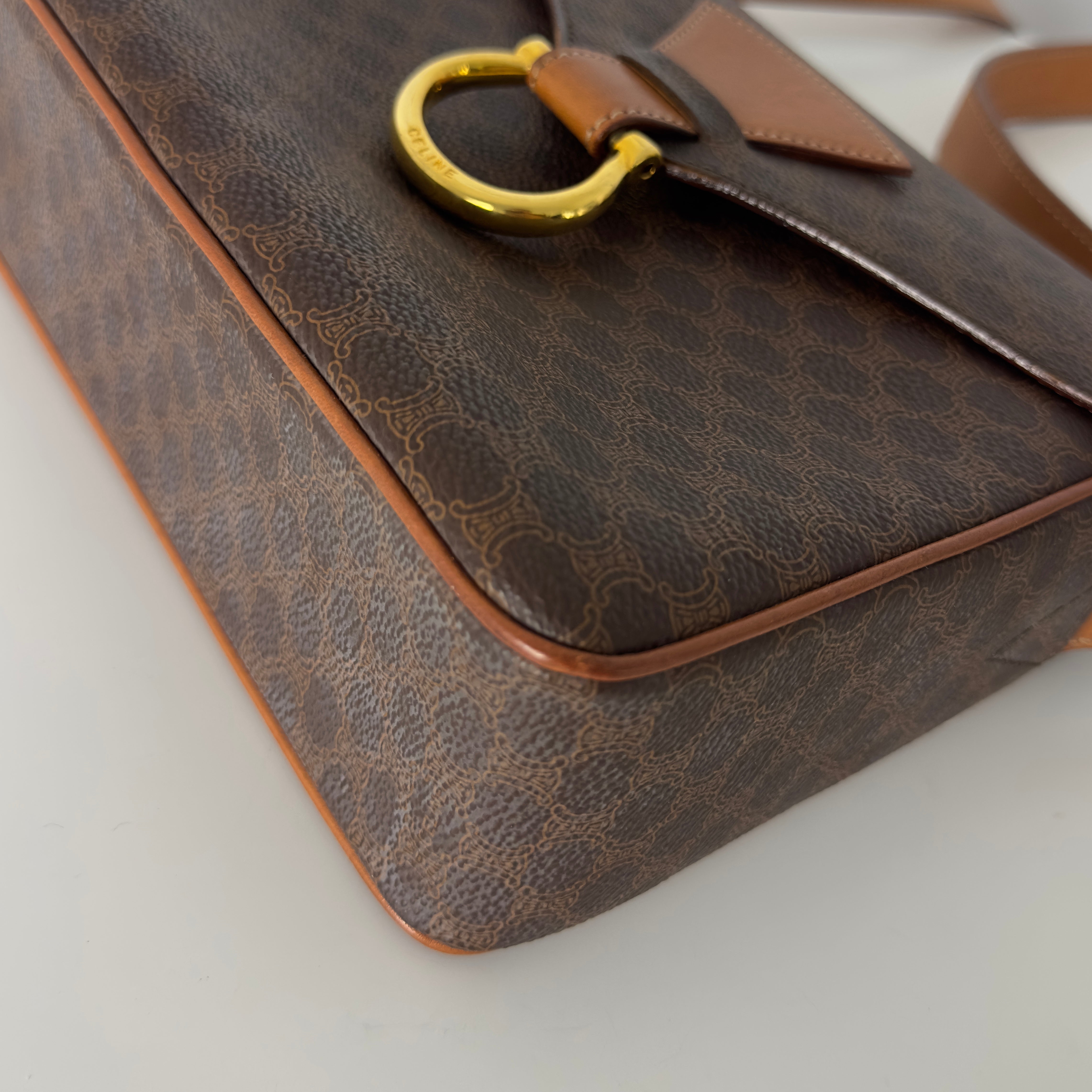 Sac à main CELINE Camera toile et cuir marron