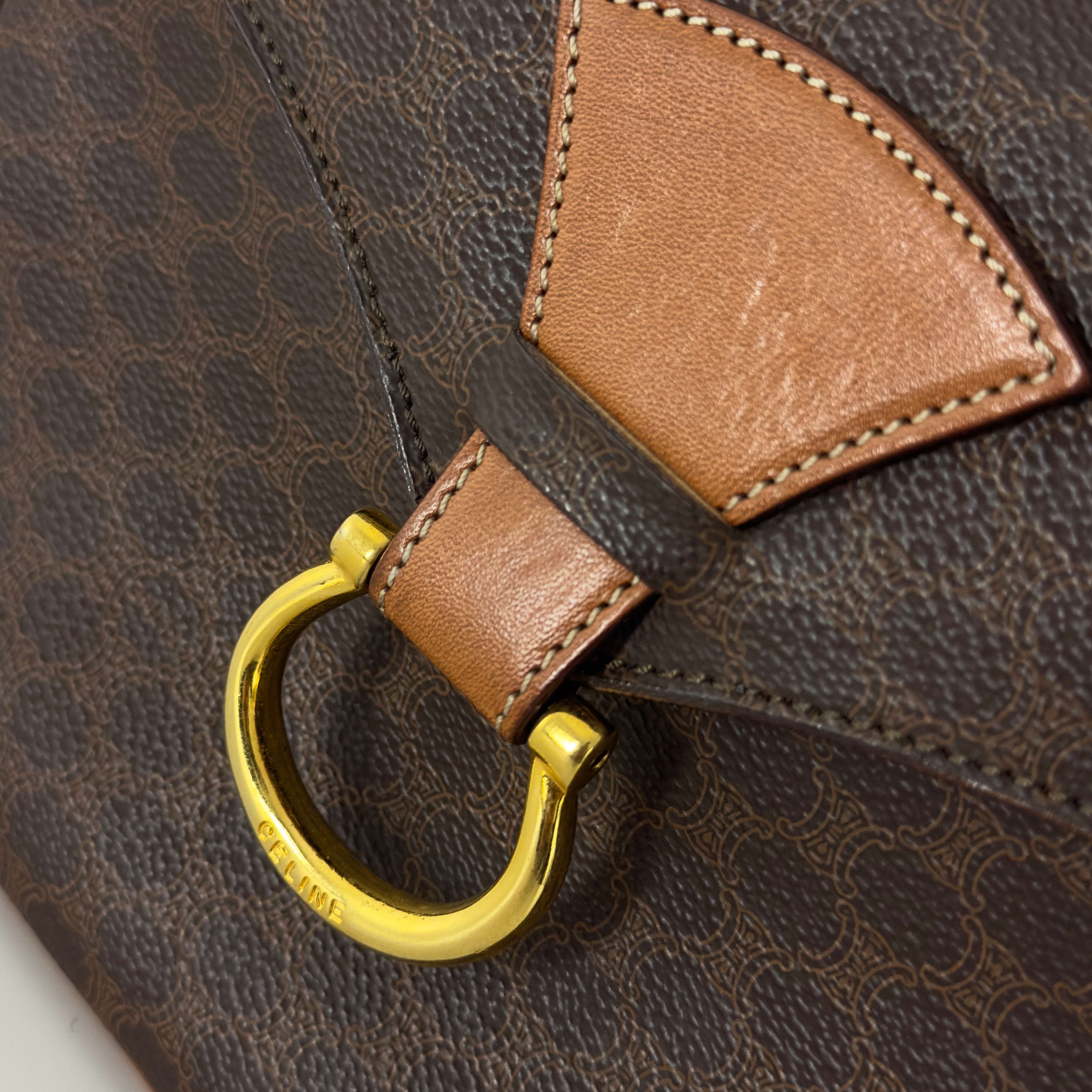 Sac à main CELINE Camera toile et cuir marron