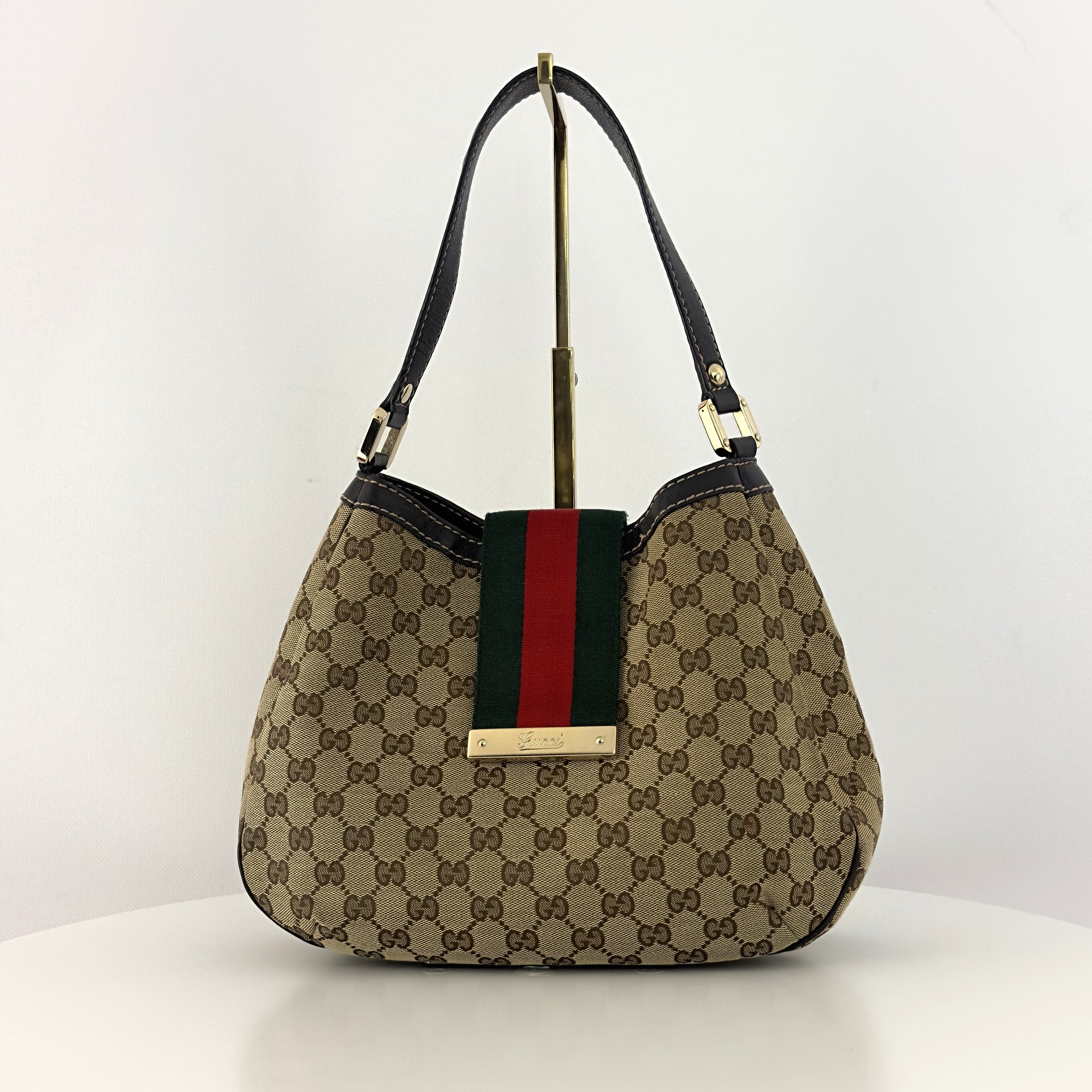 GUCCI Hobo Sherry handbag in brown canvas and leather