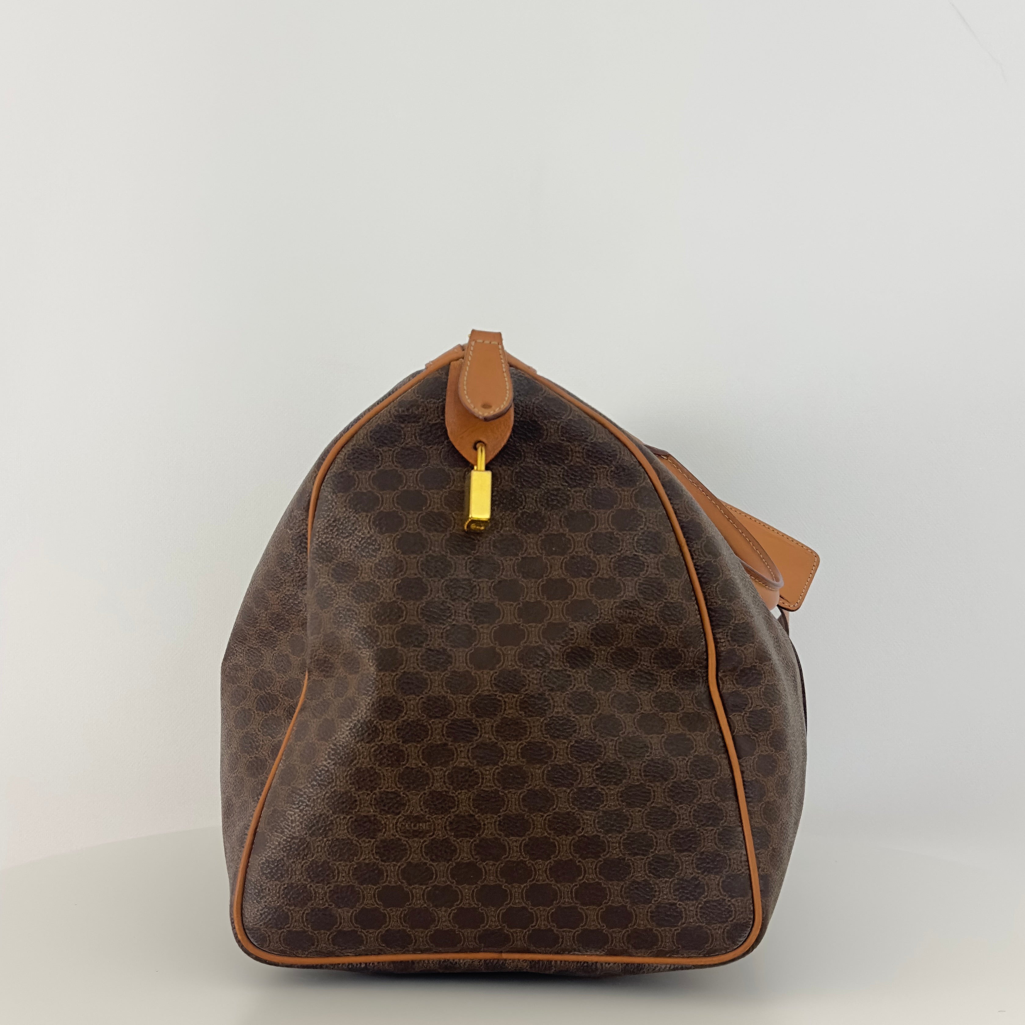 CELINE Boston canvas and brown leather handbag