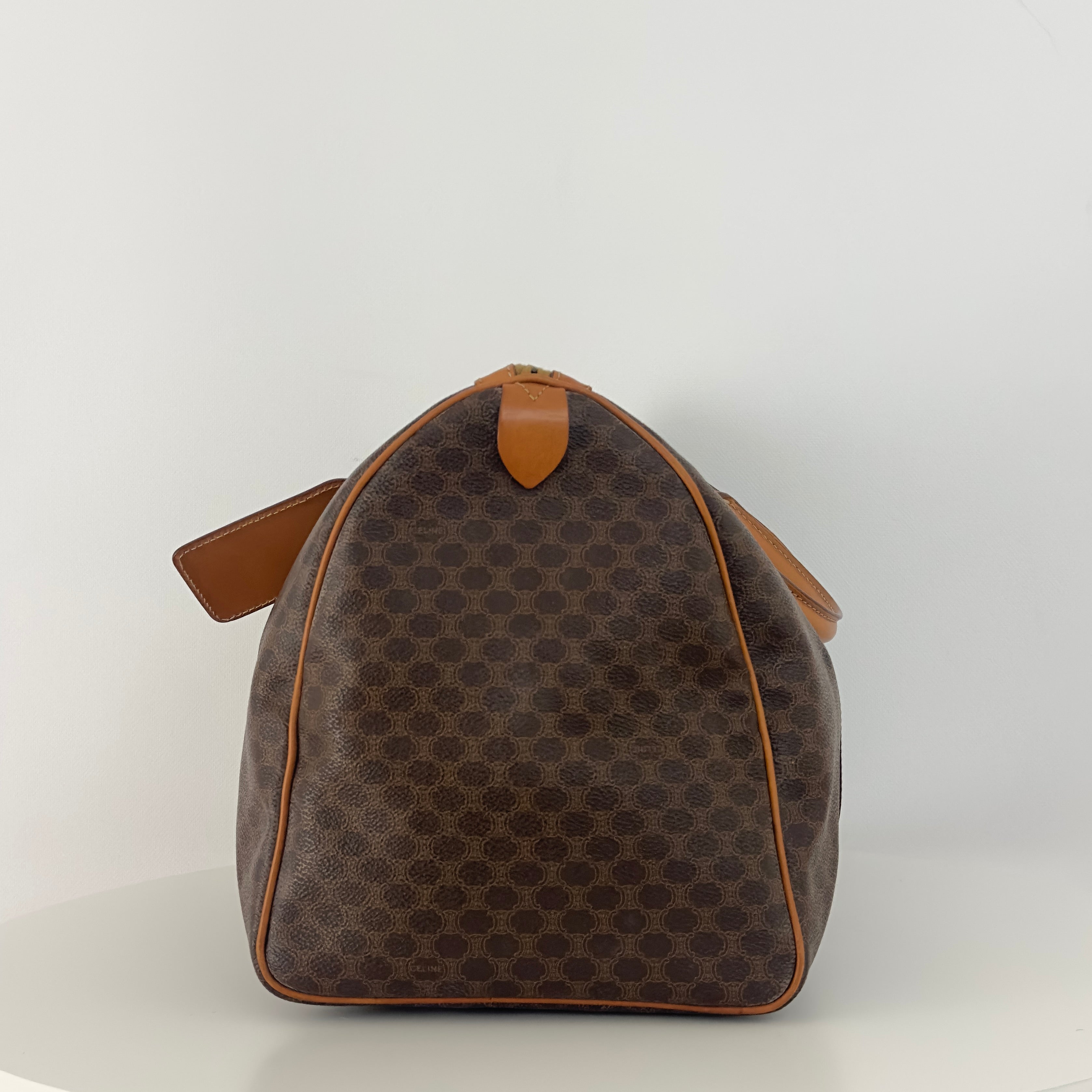 CELINE Boston canvas and brown leather handbag