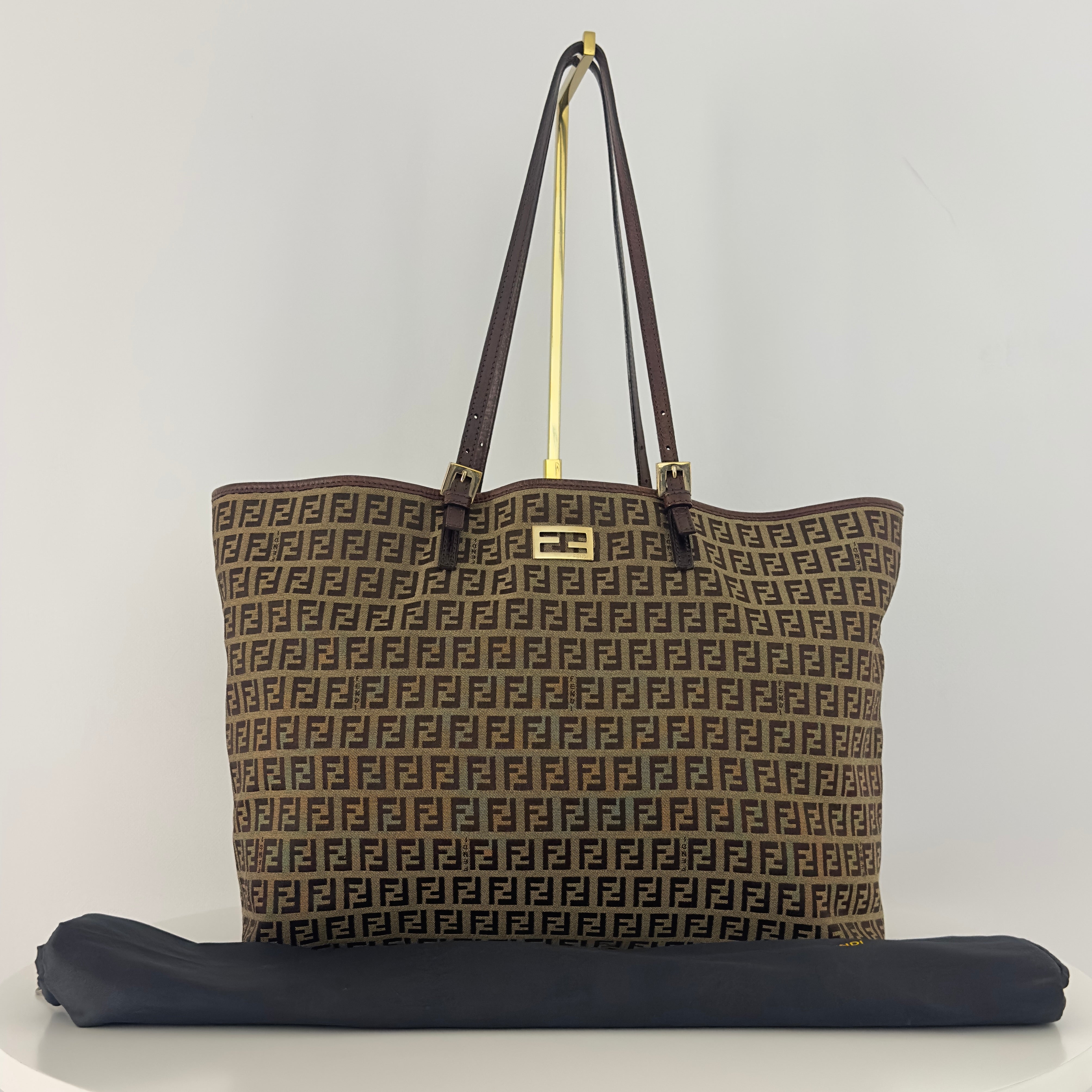 FENDI Tote handbag in brown canvas and leather