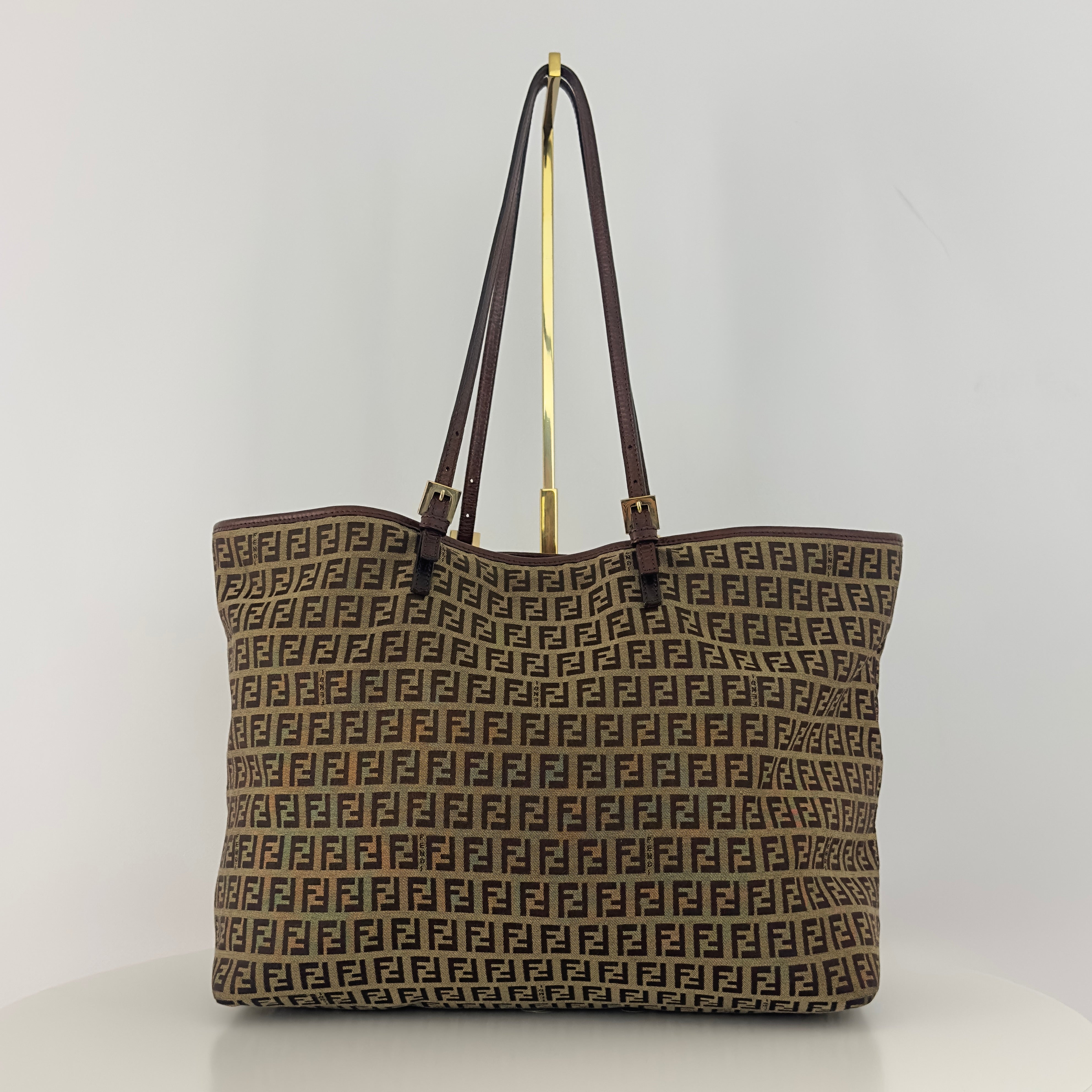 FENDI Tote handbag in brown canvas and leather