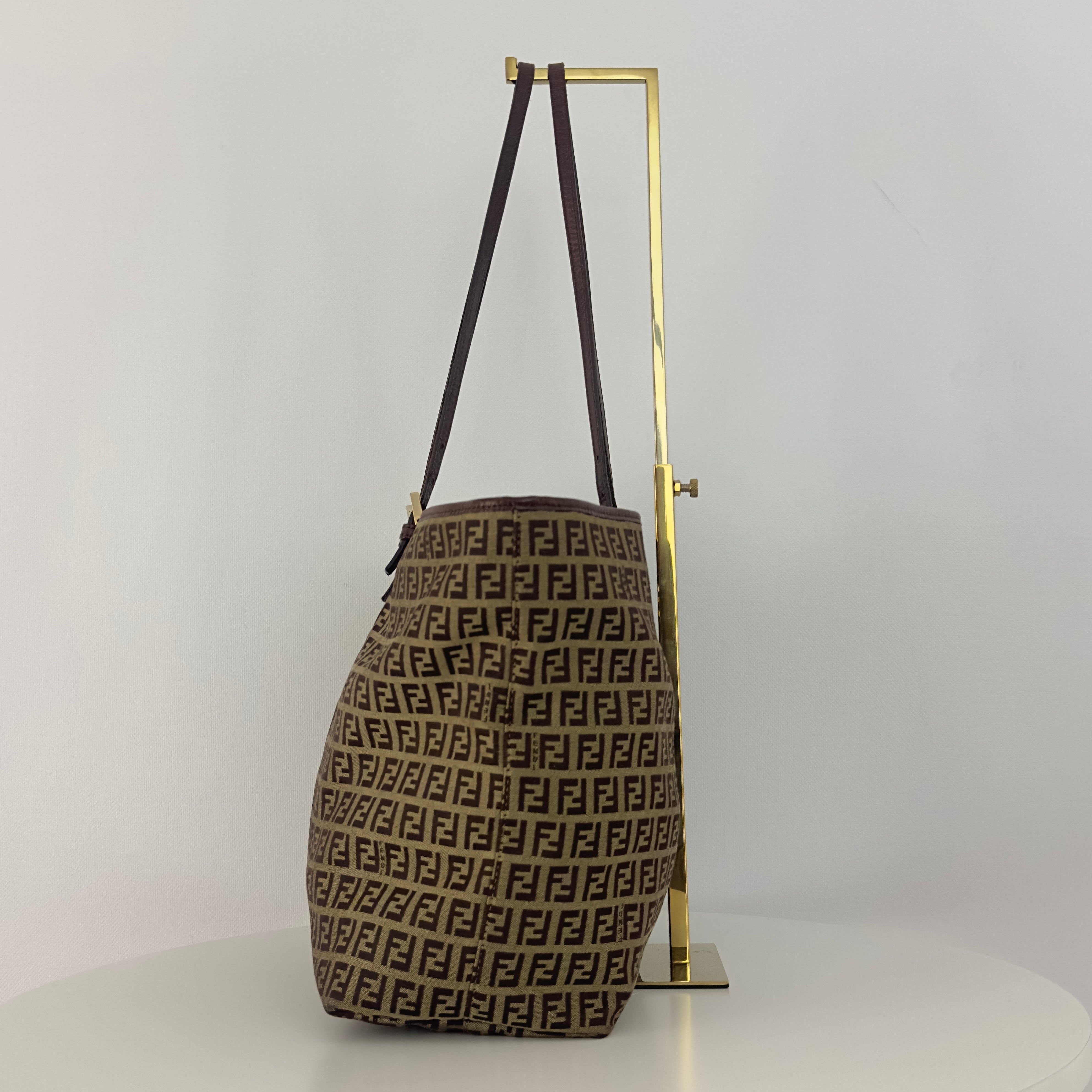 Sac à main FENDI Tote toile et cuir marron