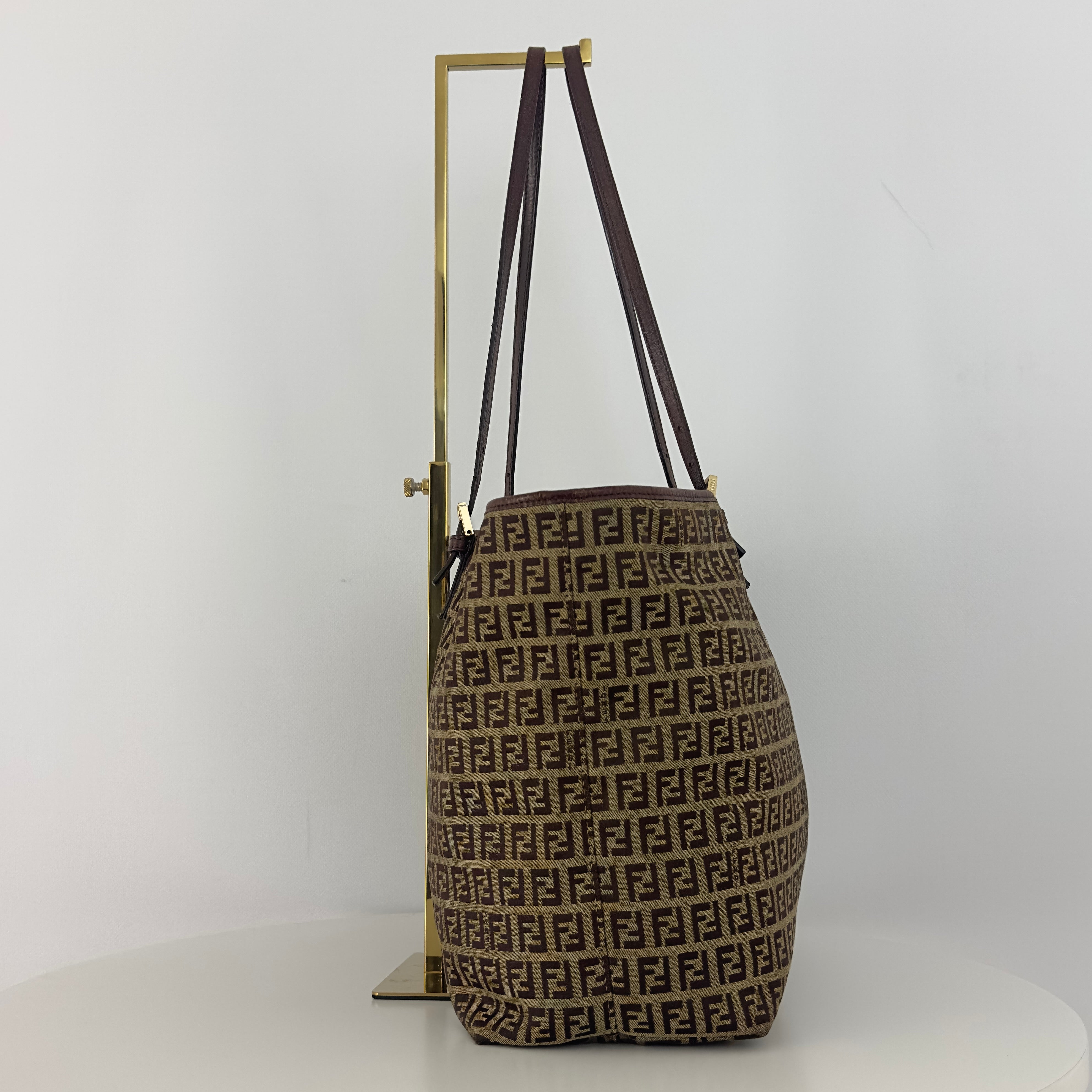 Sac à main FENDI Tote toile et cuir marron