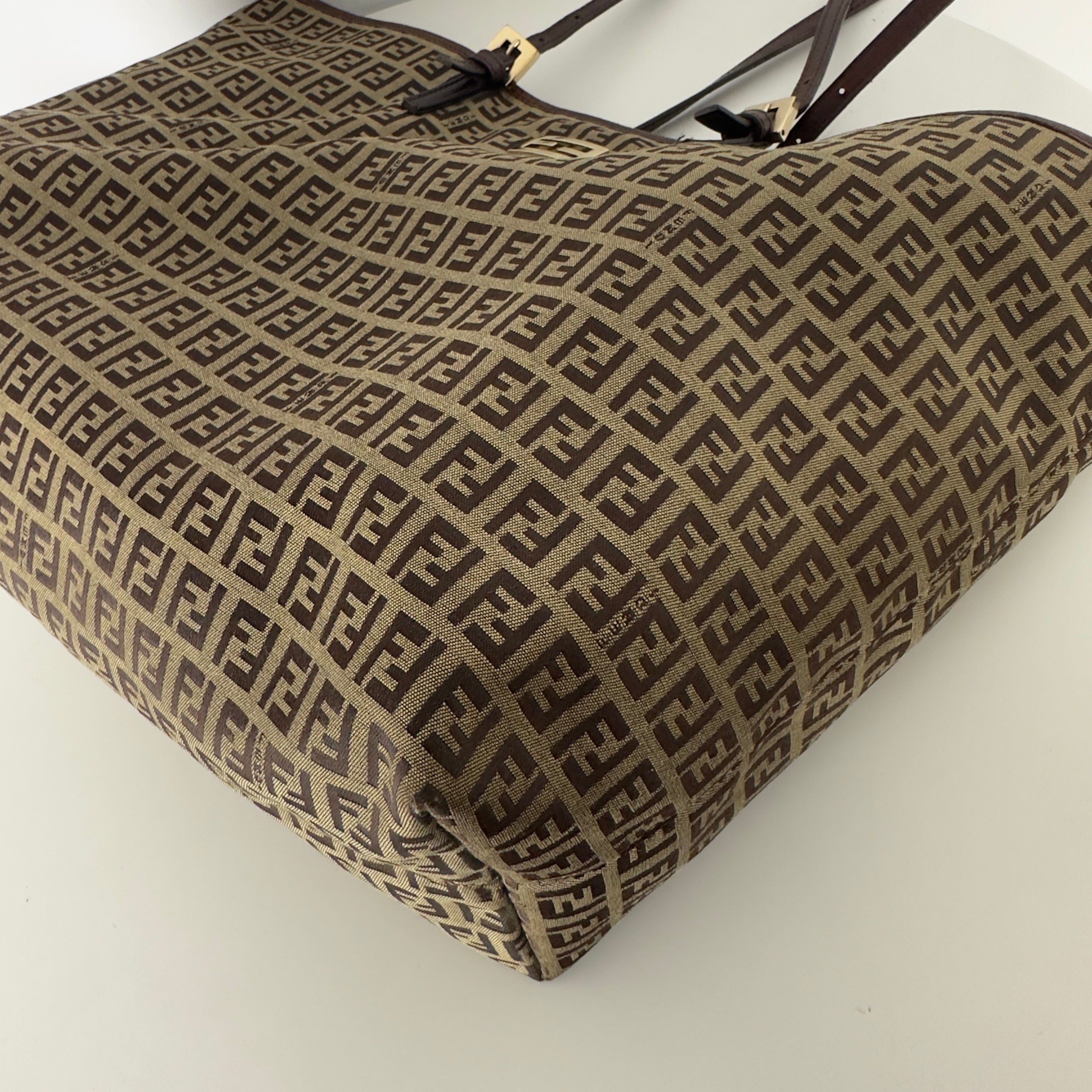 FENDI Tote handbag in brown canvas and leather