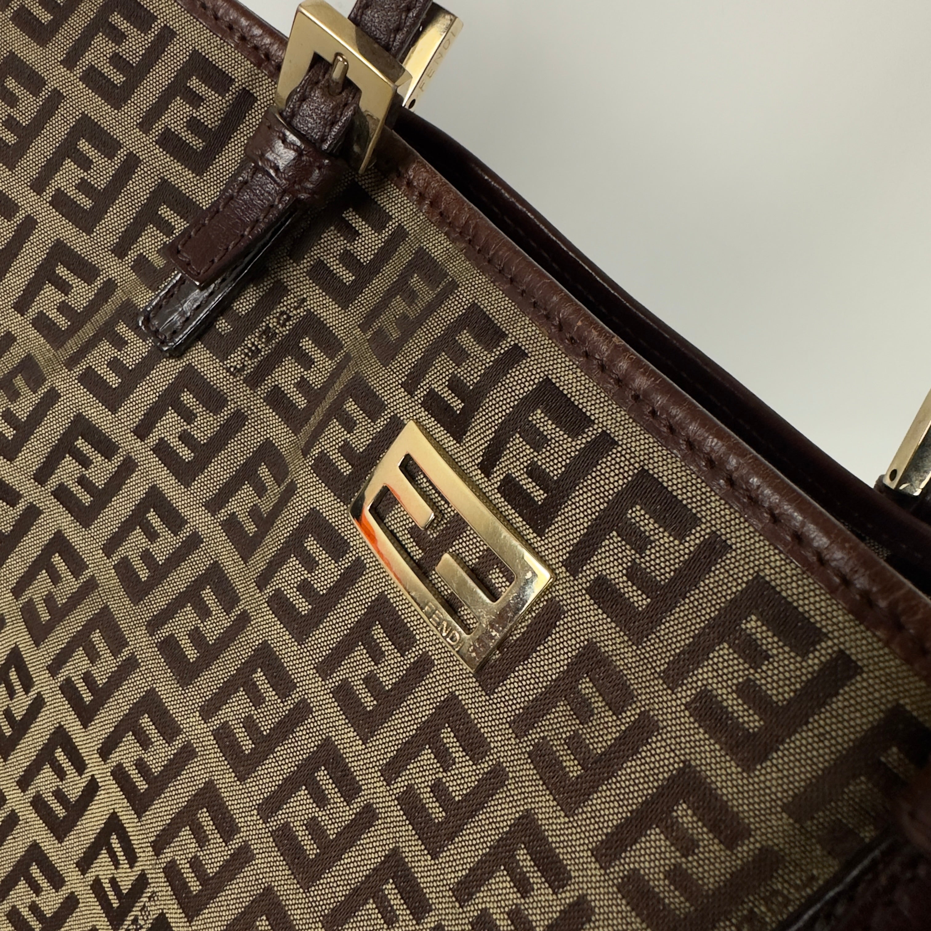 FENDI Tote handbag in brown canvas and leather