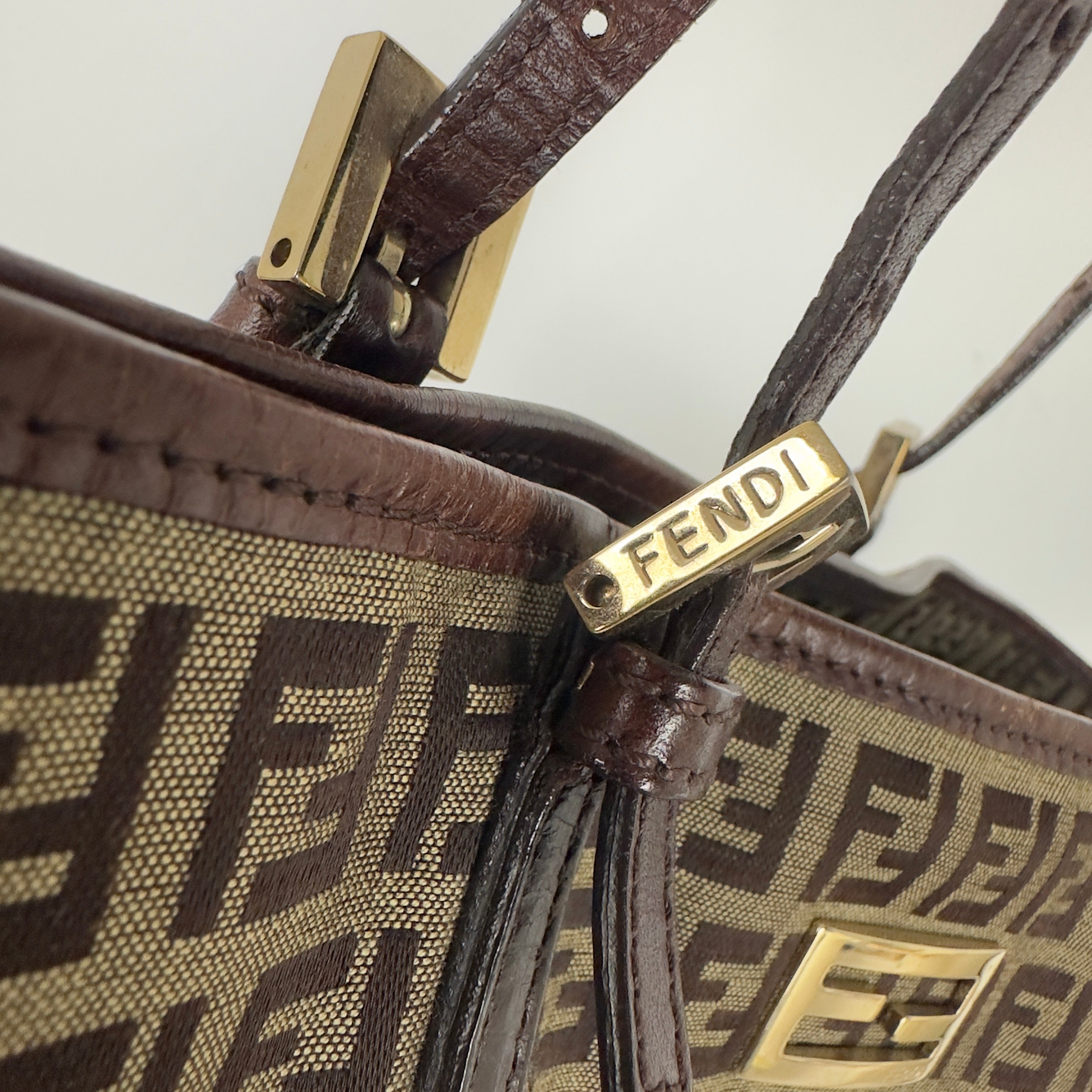 FENDI Tote handbag in brown canvas and leather