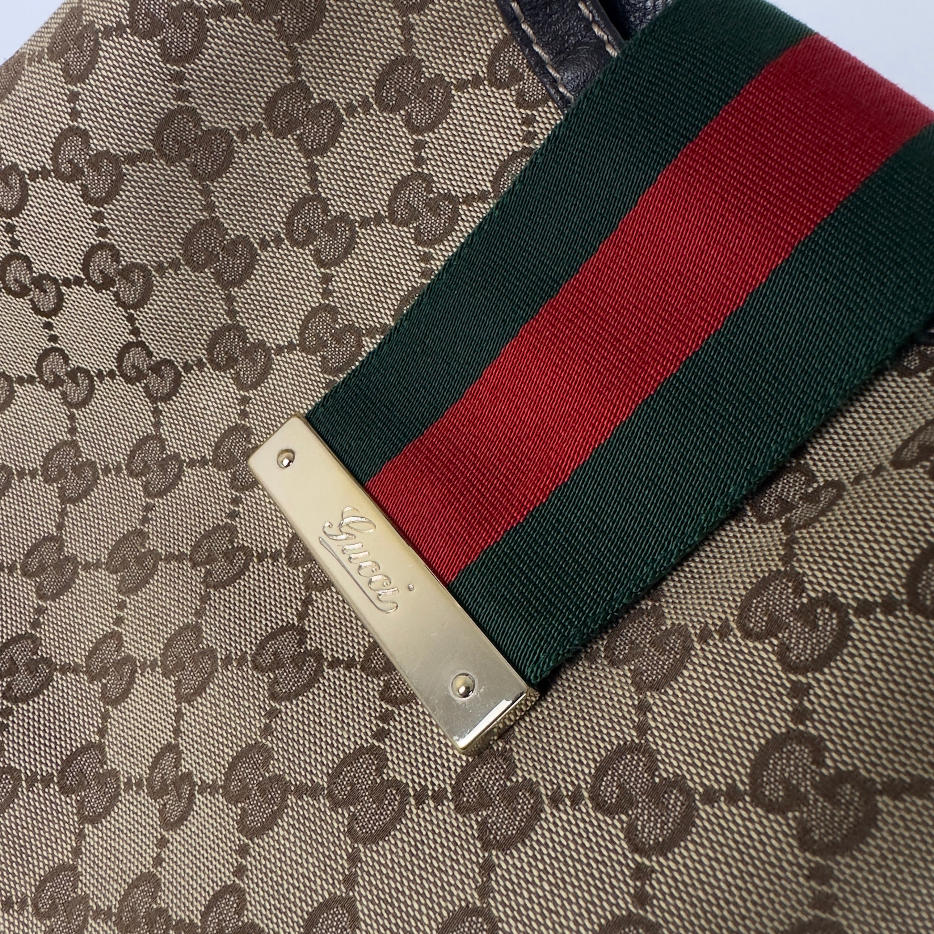 GUCCI Hobo Sherry handbag in brown canvas and leather