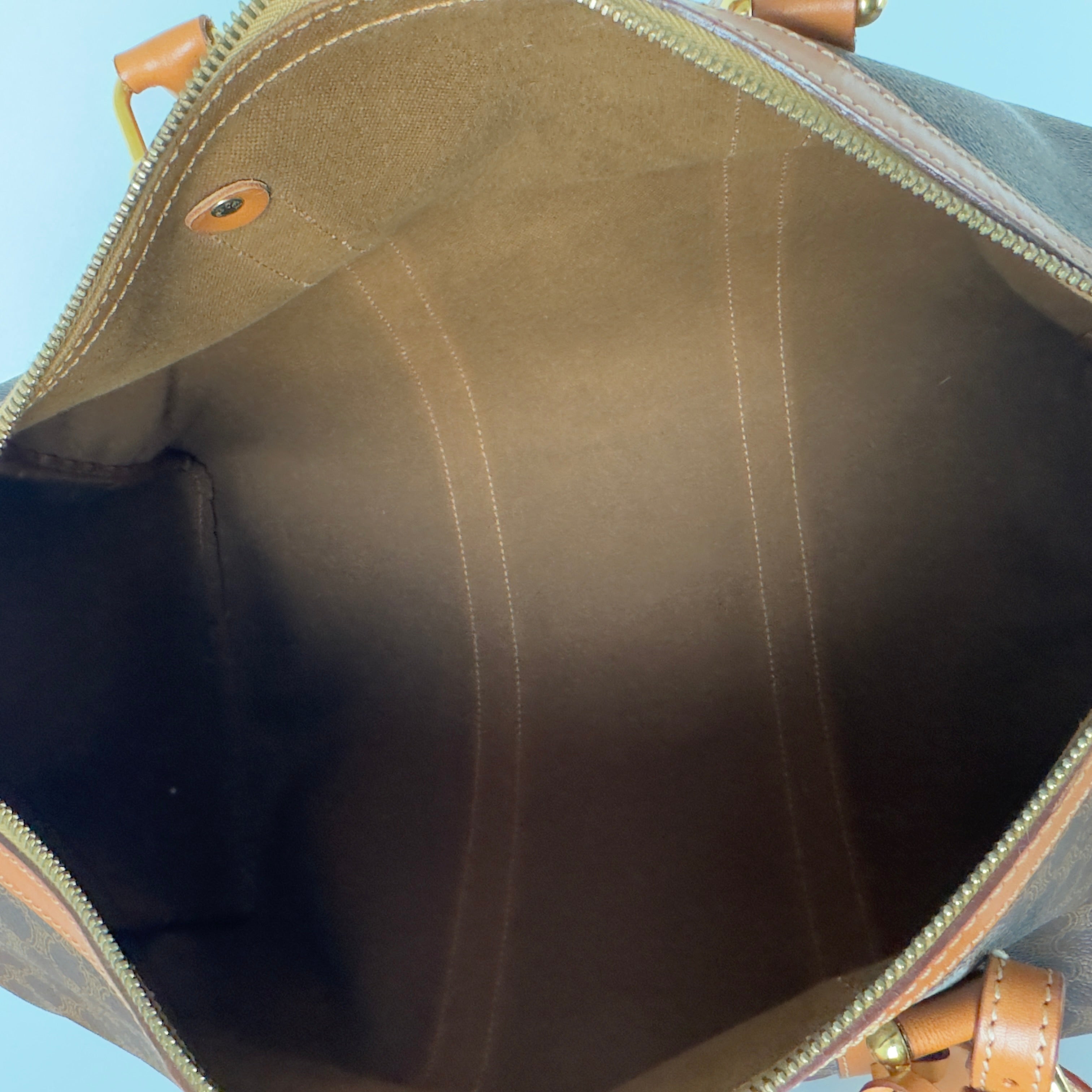 CELINE Boston canvas and brown leather handbag