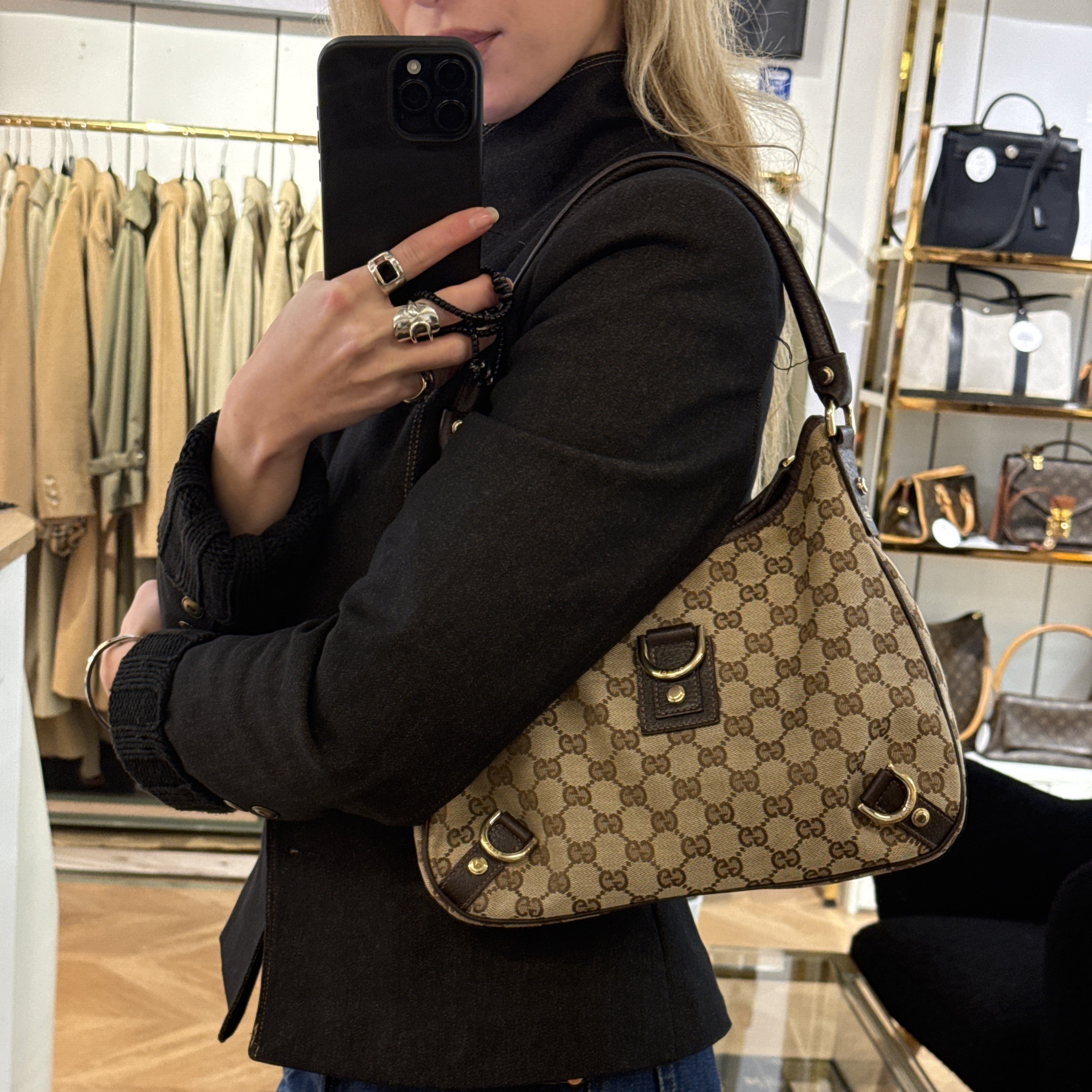 Sac à main GUCCI Hobo Abbey toile et cuir marron