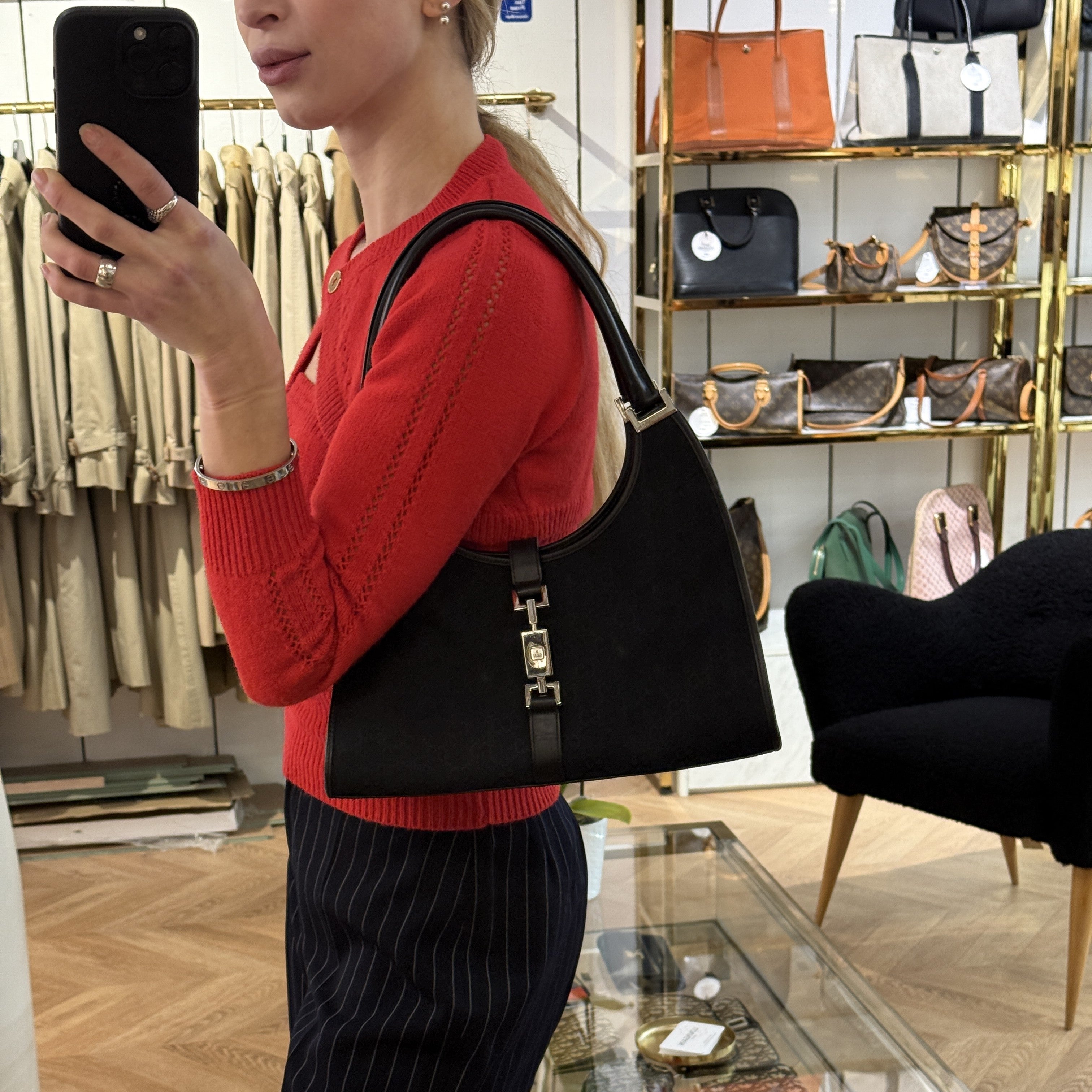 Sac à main GUCCI Jackie toile et cuir noir