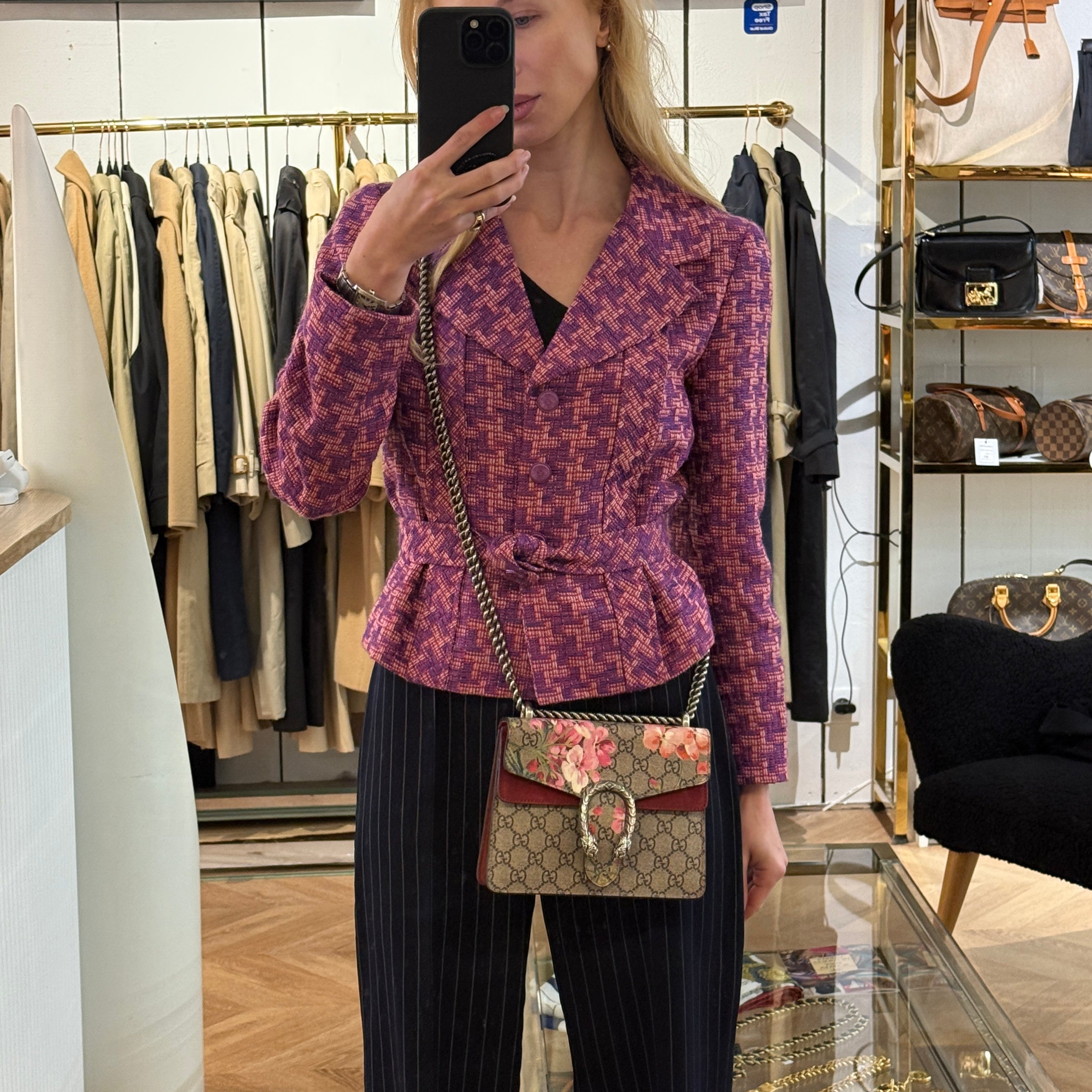 GUCCI Dionysus canvas and brown leather handbag