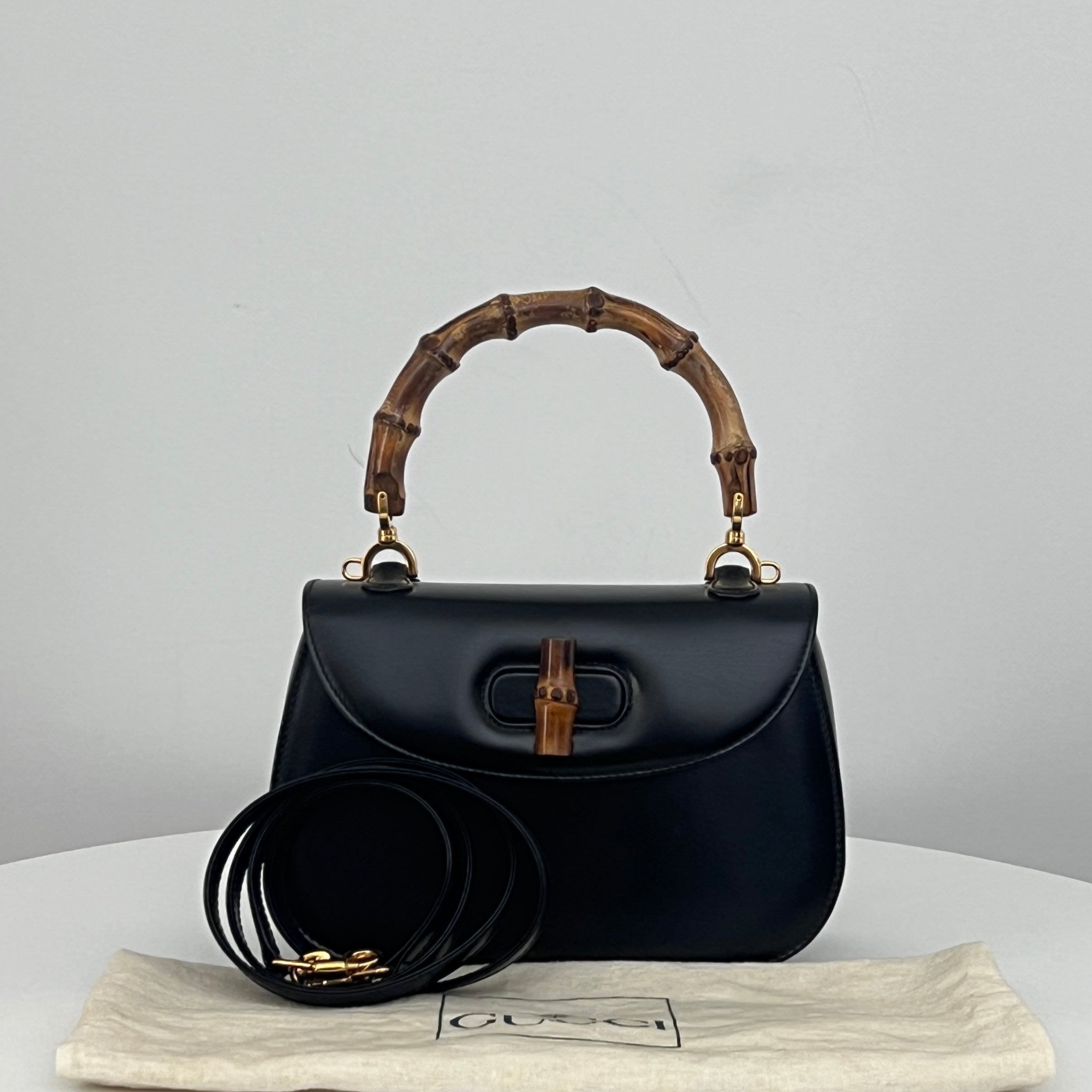 GUCCI Bamboo 1947 Small smooth black leather bag
