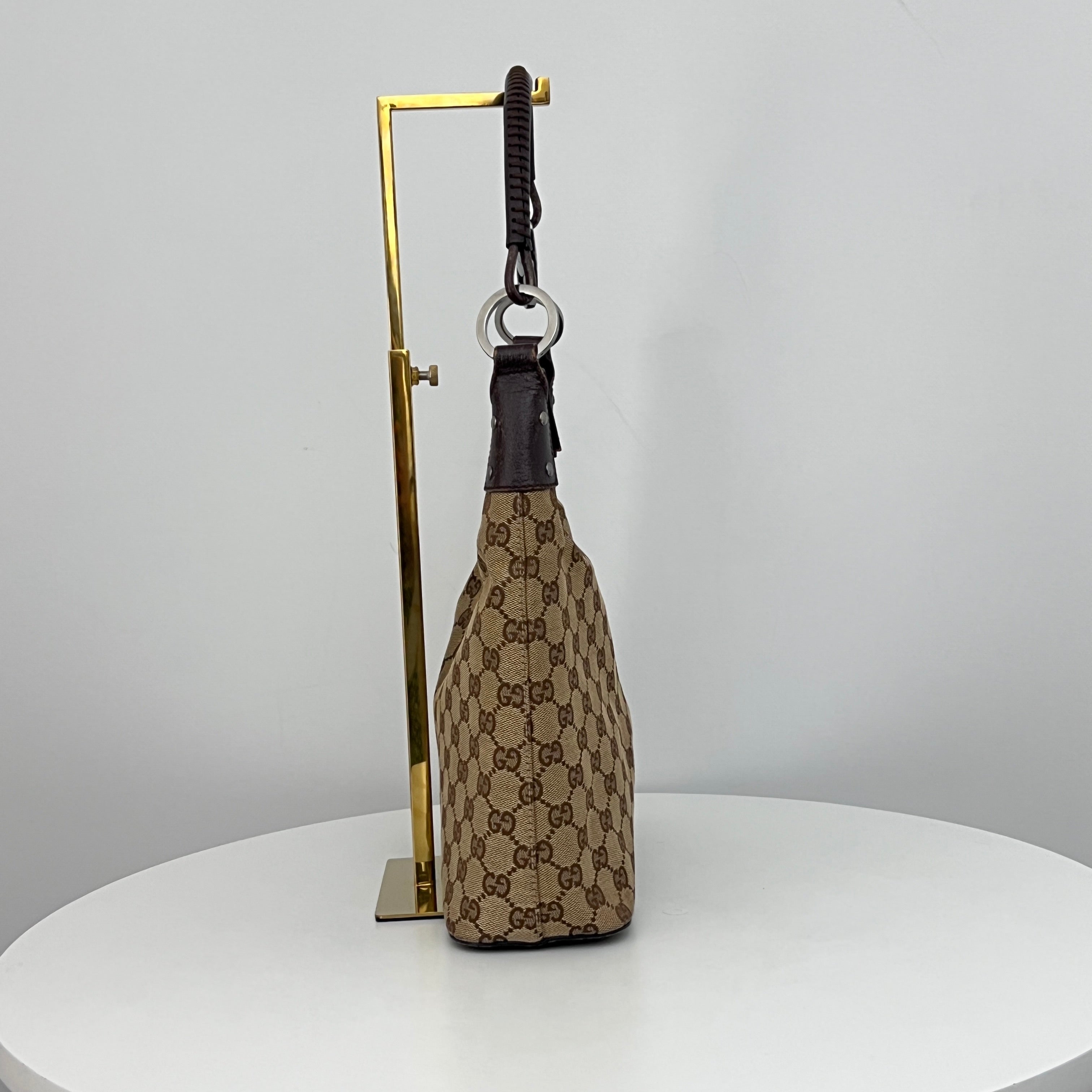 GUCCI Hobo Bag GG Canvas and Brown Leather