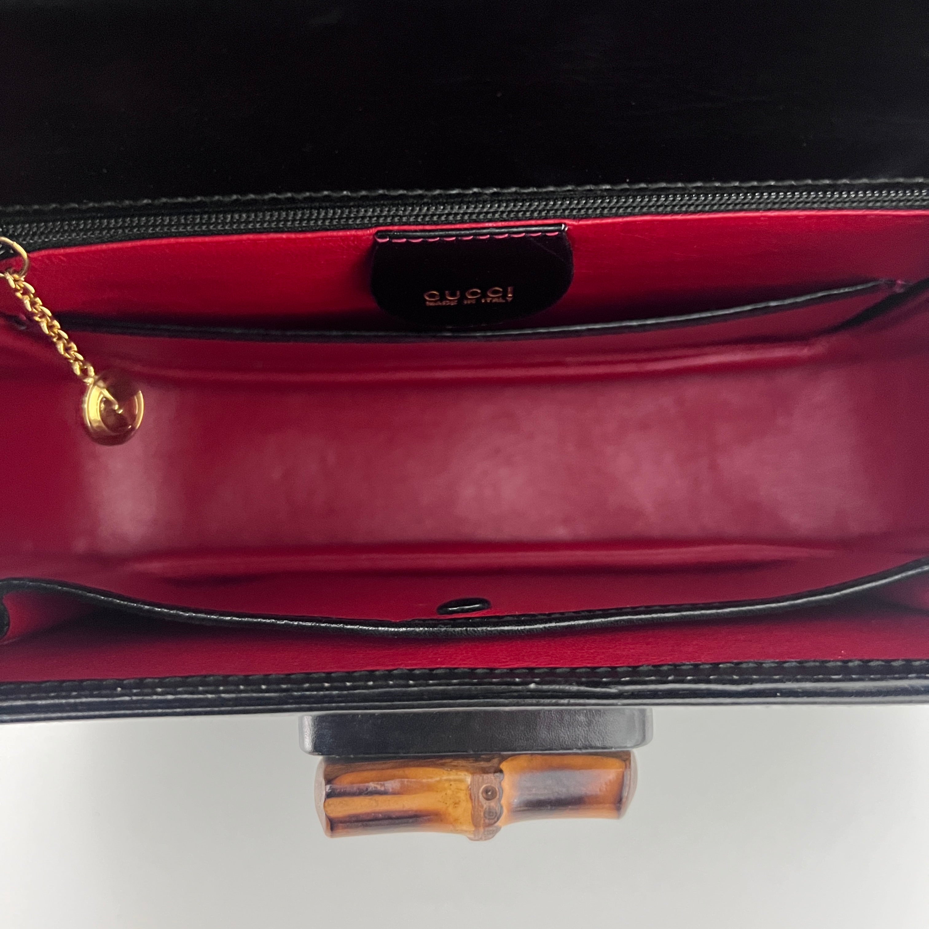 Sac à bandoulière GUCCI Bamboo 1947 cuir lisse noir