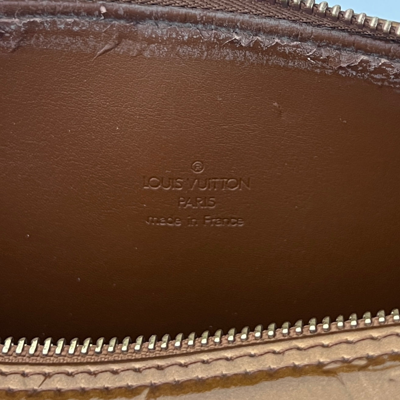 Sac LOUIS VUITTON Bedford cuir verni marron gold
