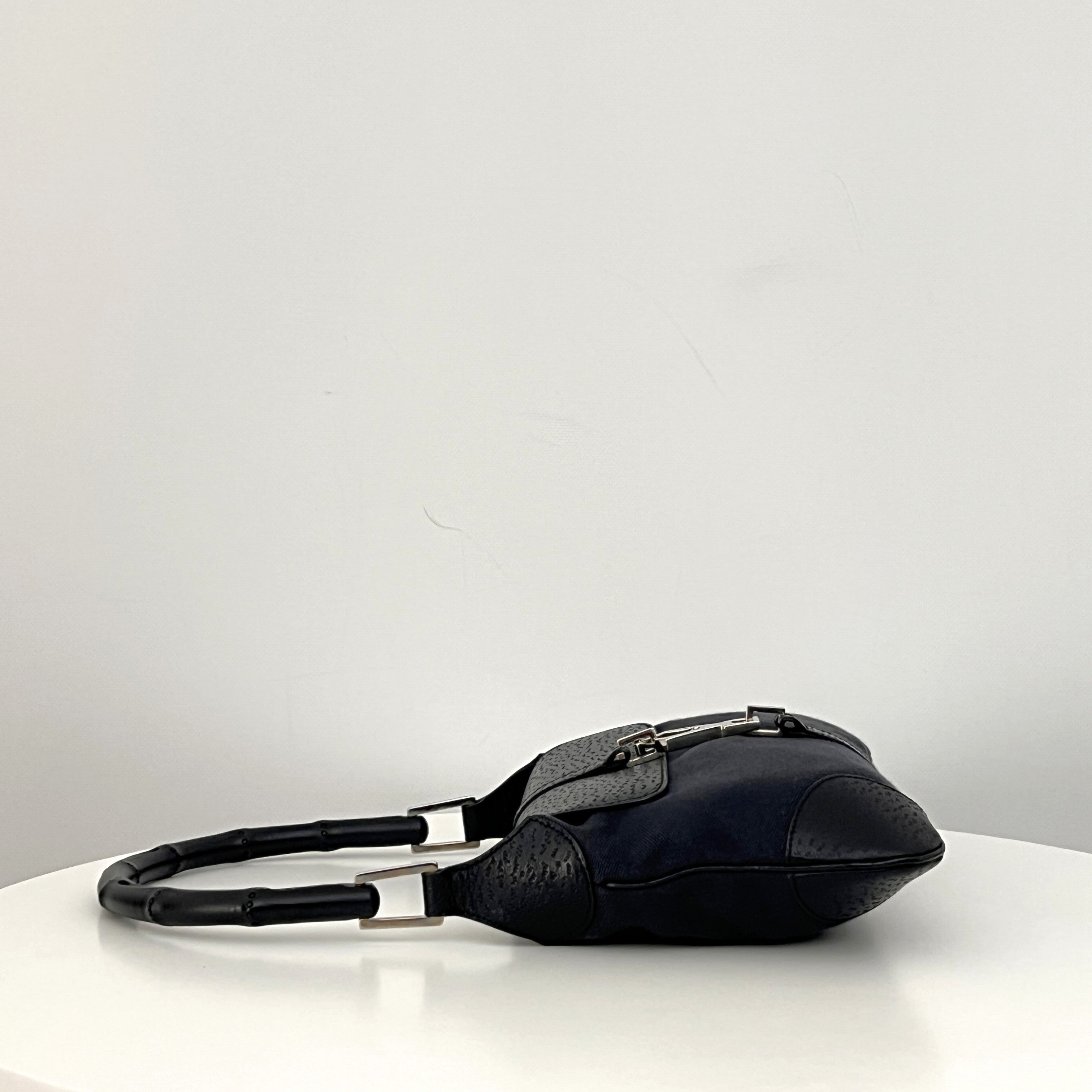 Sac GUCCI Jackie Bamboo toile et cuir noir