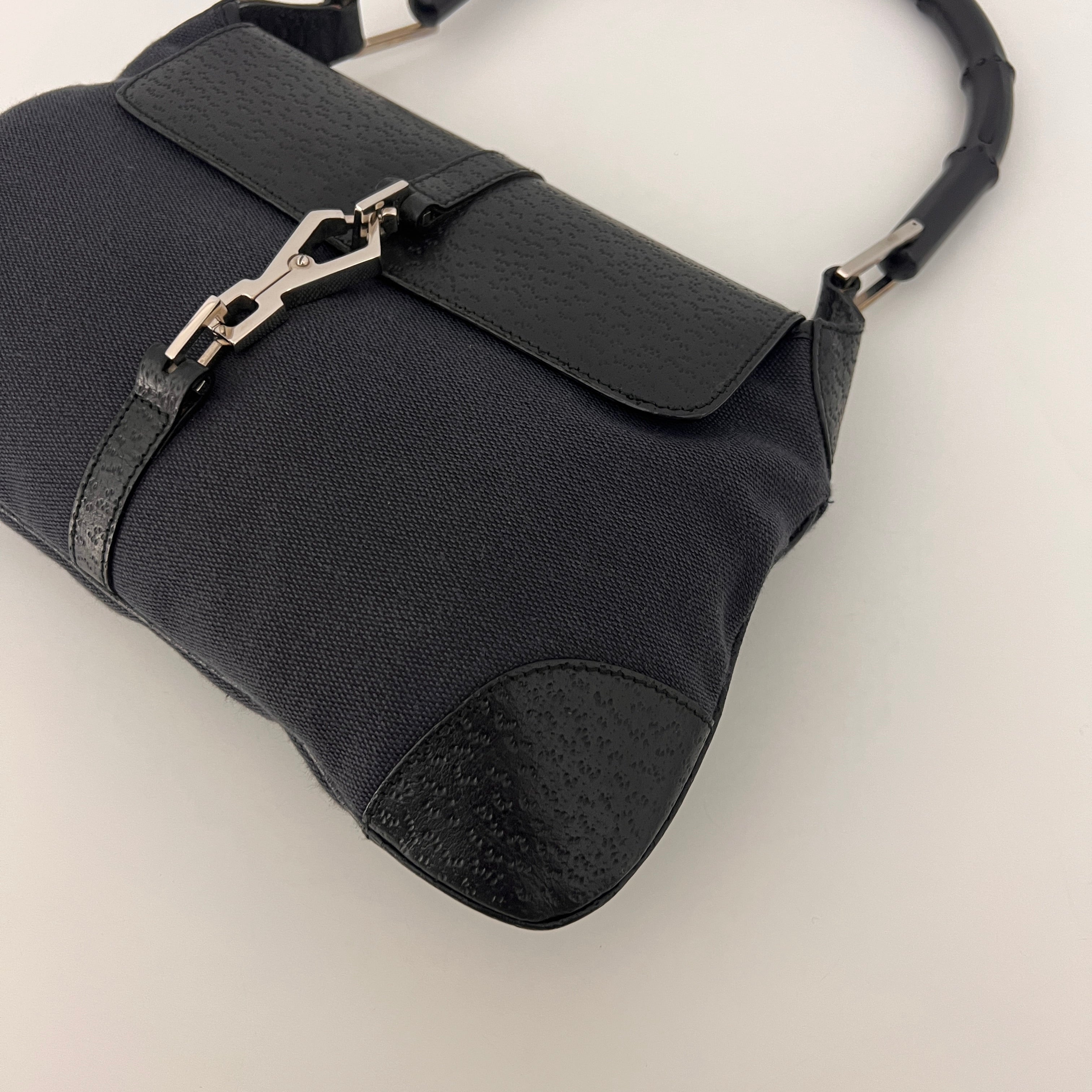 Sac GUCCI Jackie Bamboo toile et cuir noir