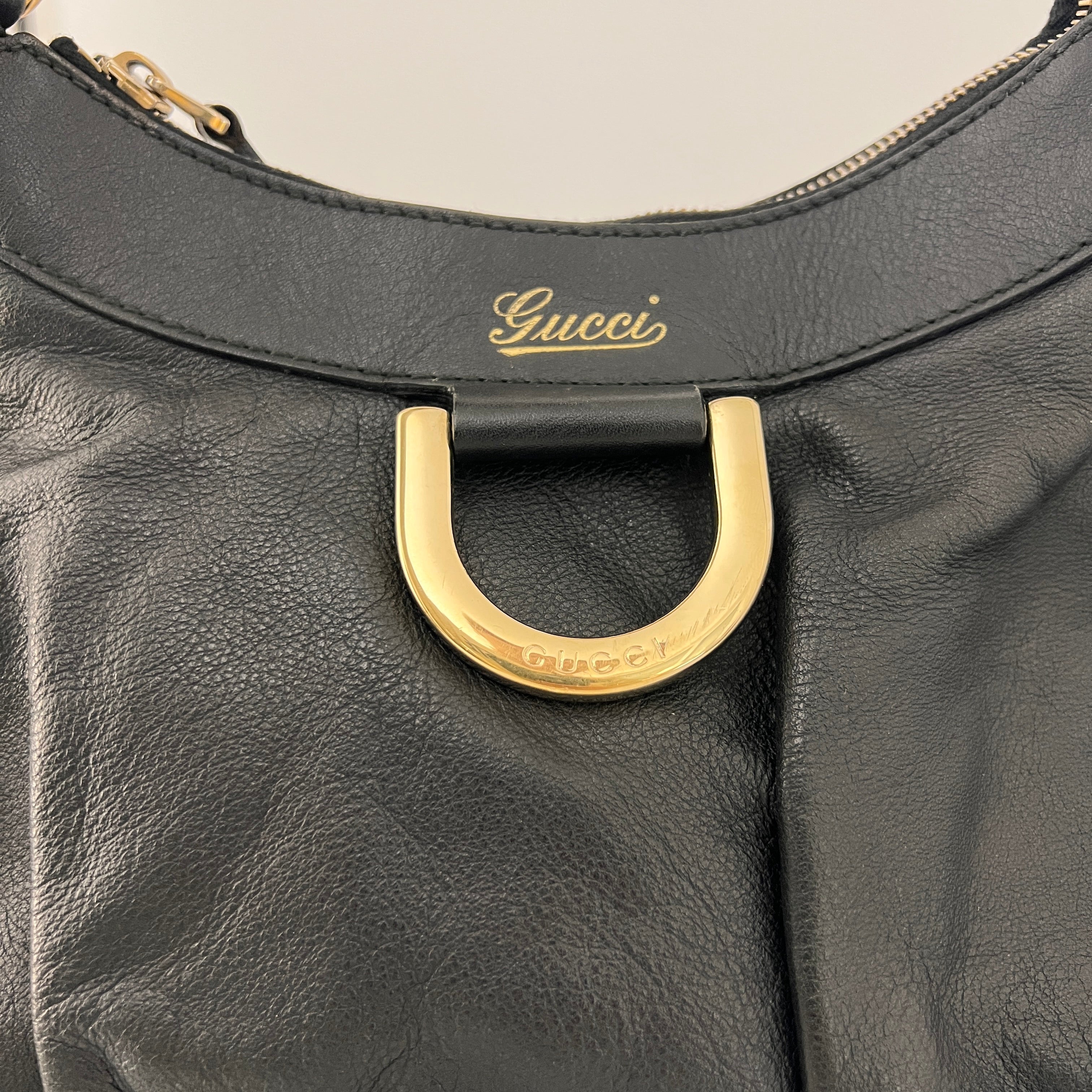 Sac GUCCI D-ring cuir lisse noir