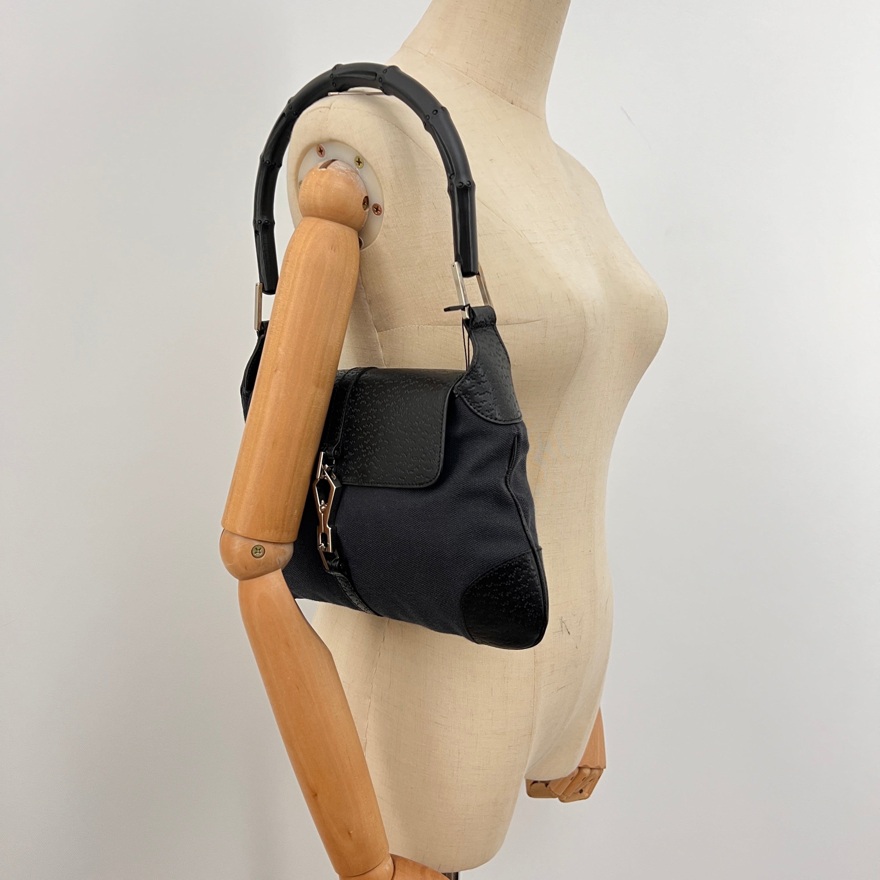 Sac GUCCI Jackie Bamboo toile et cuir noir