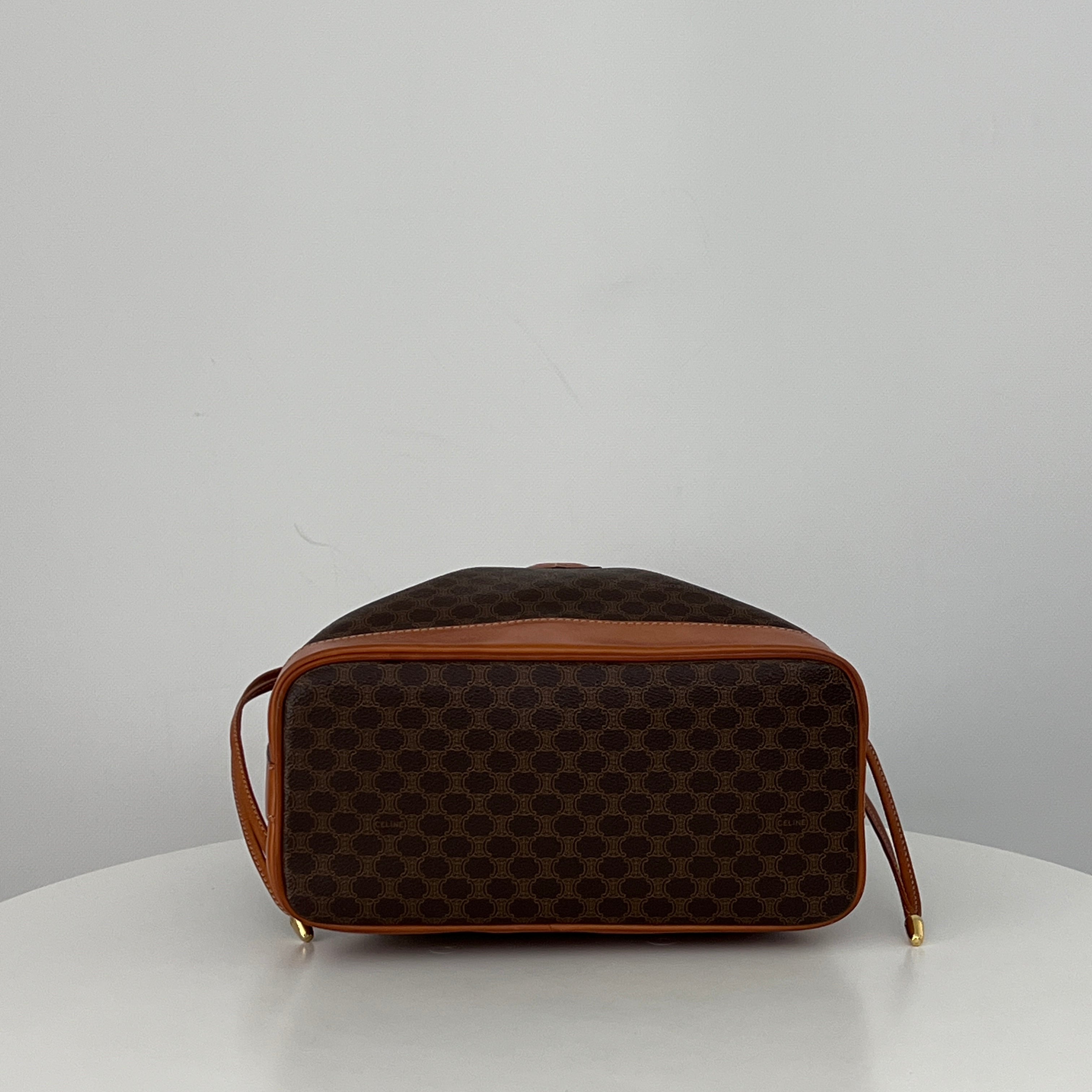Sac à bandoulière CELINE Seau toile et cuir marron