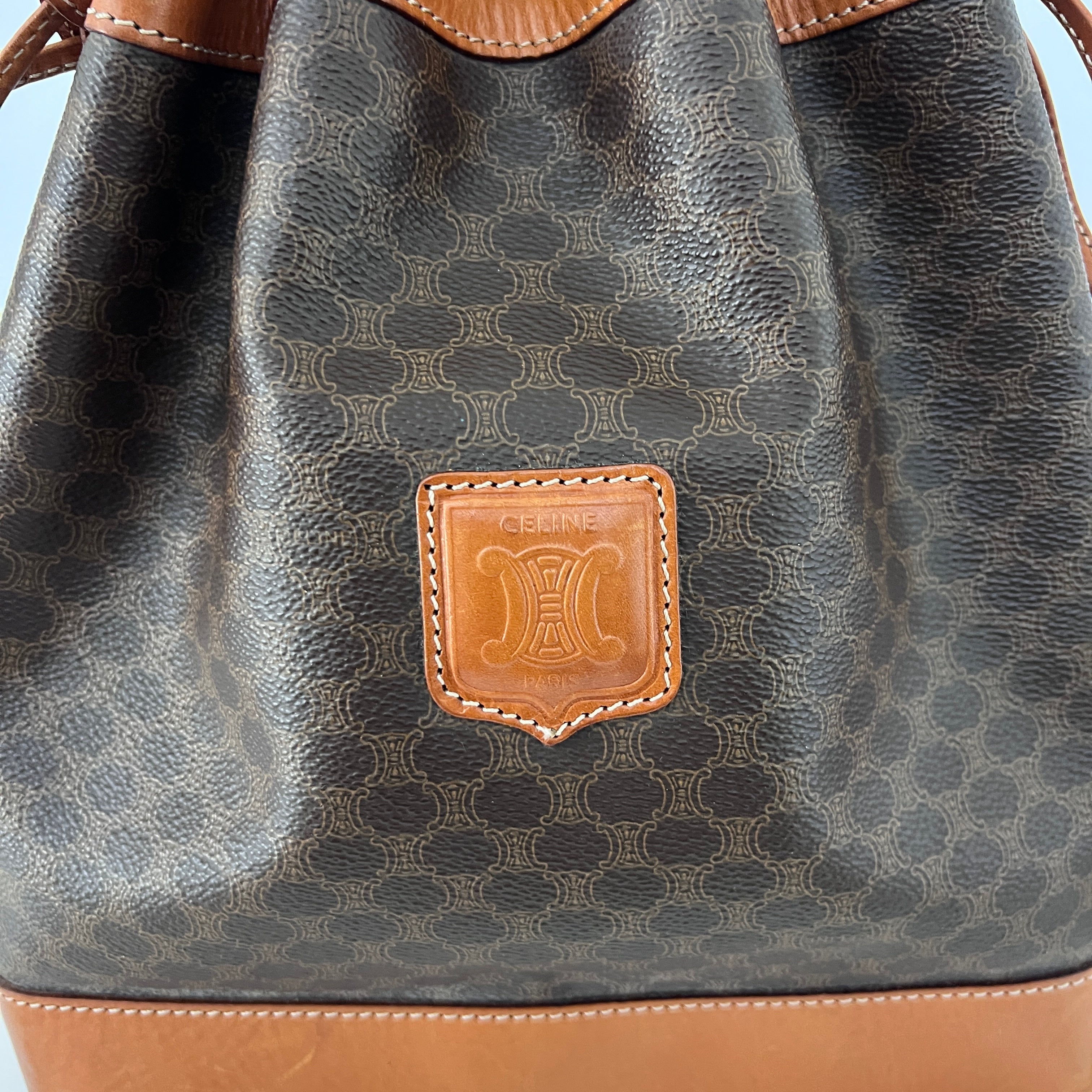 Sac à bandoulière CELINE Seau toile et cuir marron