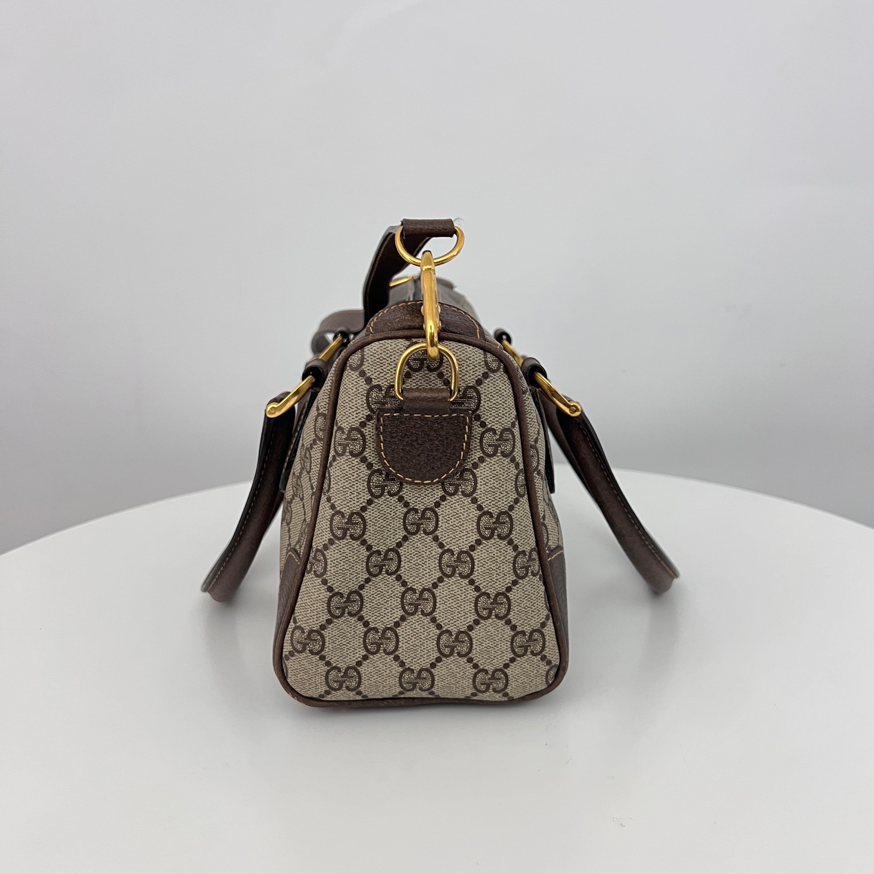 Sac à bandoulière GUCCI Boston GG toile et cuir marron