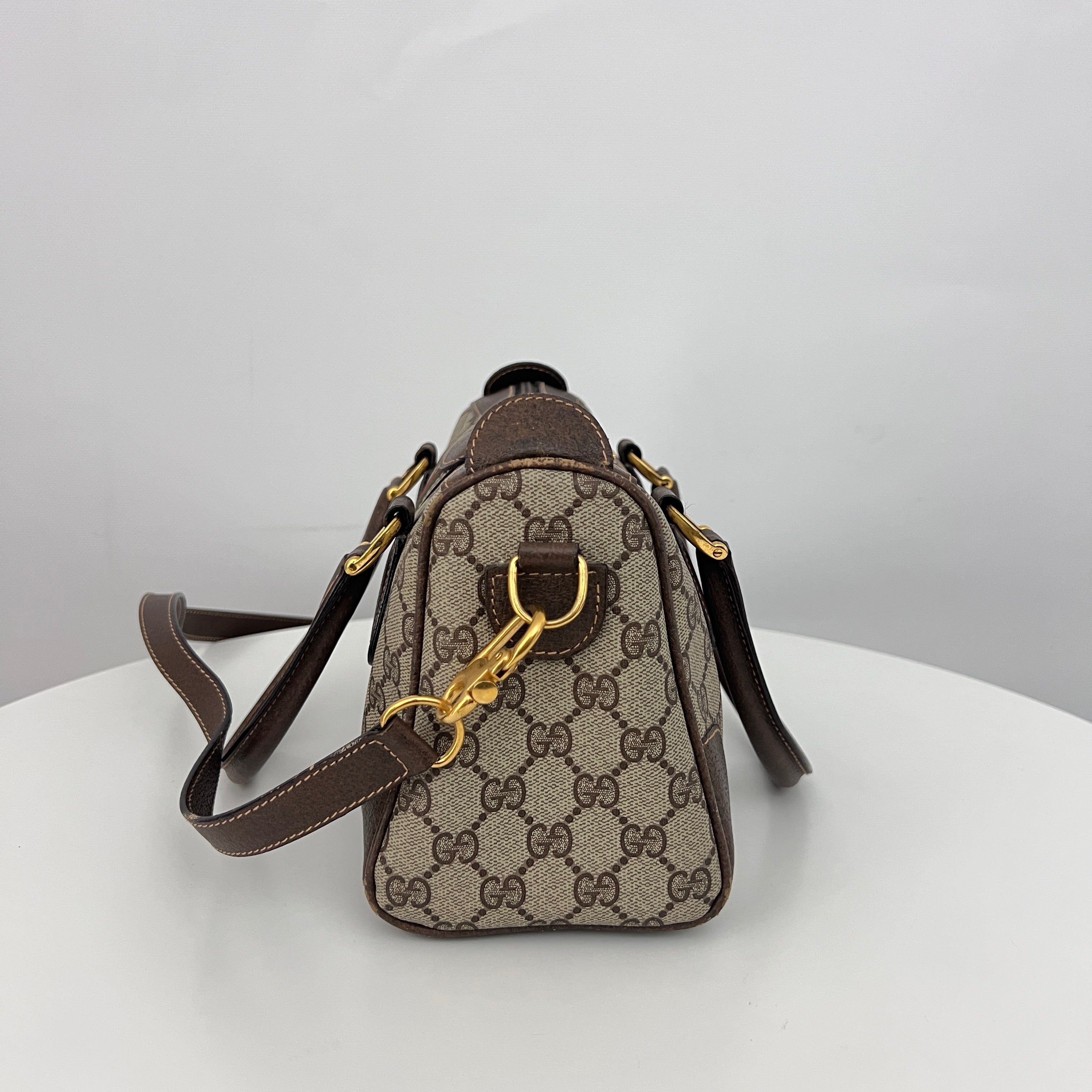Sac à bandoulière GUCCI Boston GG toile et cuir marron