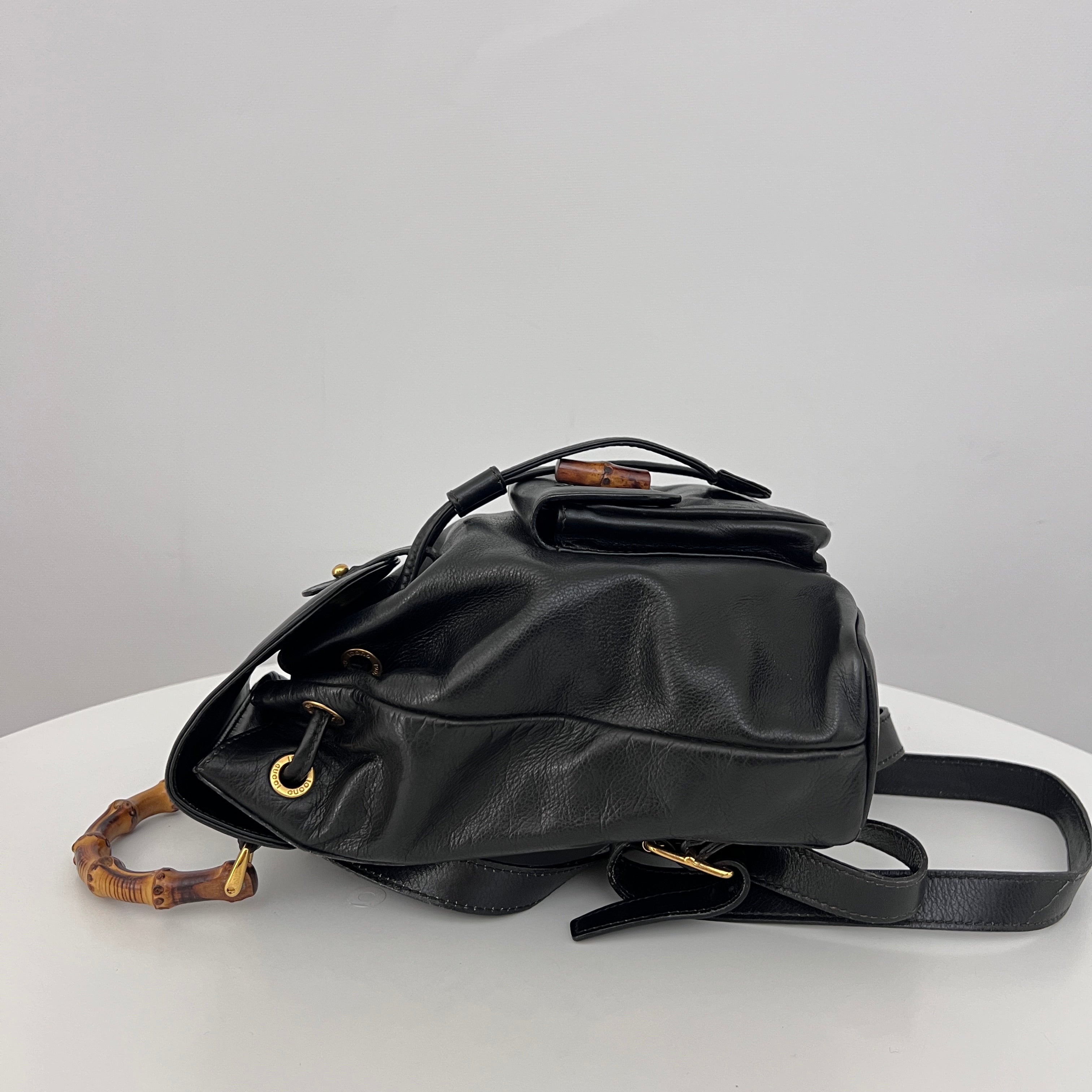 Sac GUCCI Bamboo Backpack Small cuir lisse noir