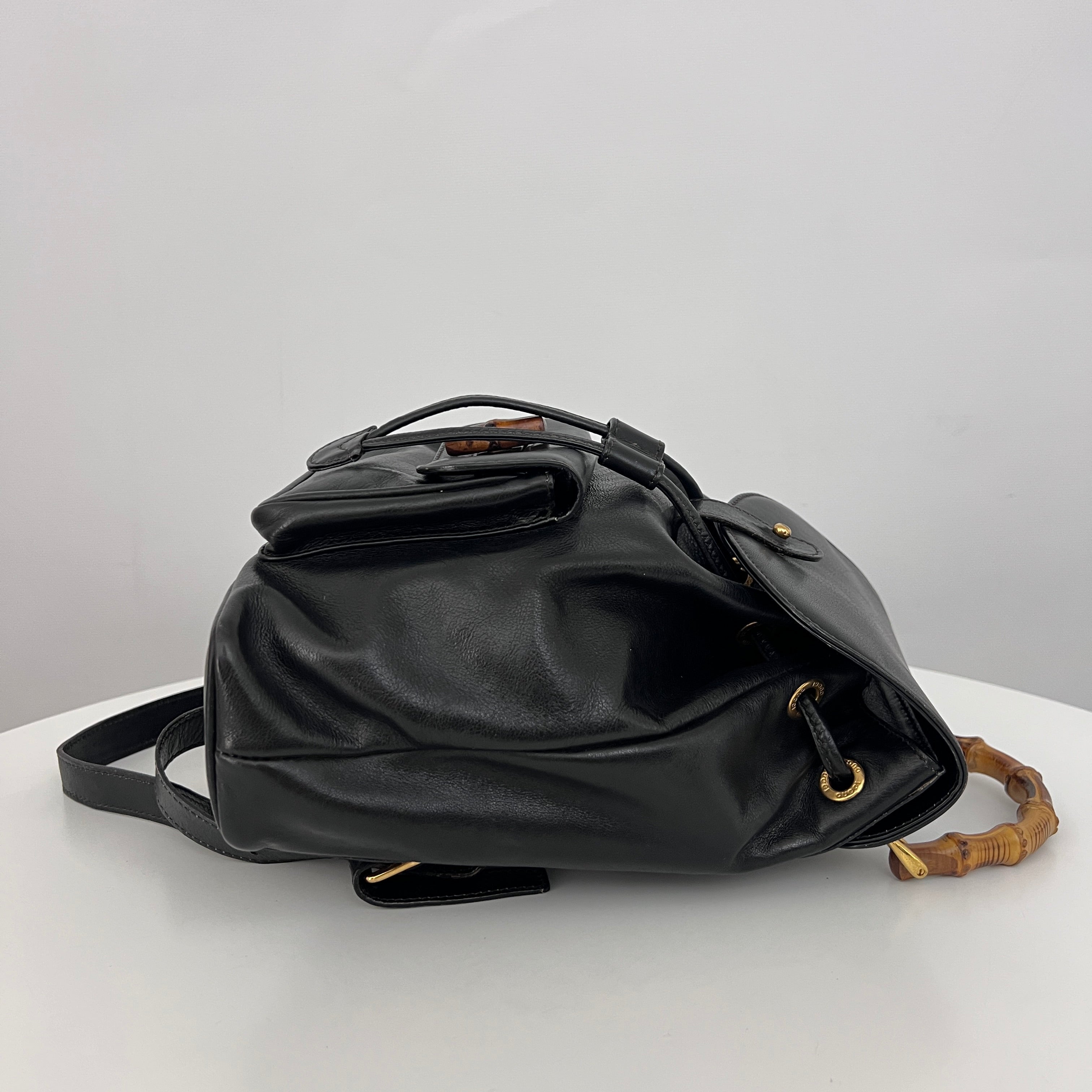 Sac GUCCI Bamboo Backpack Small cuir lisse noir