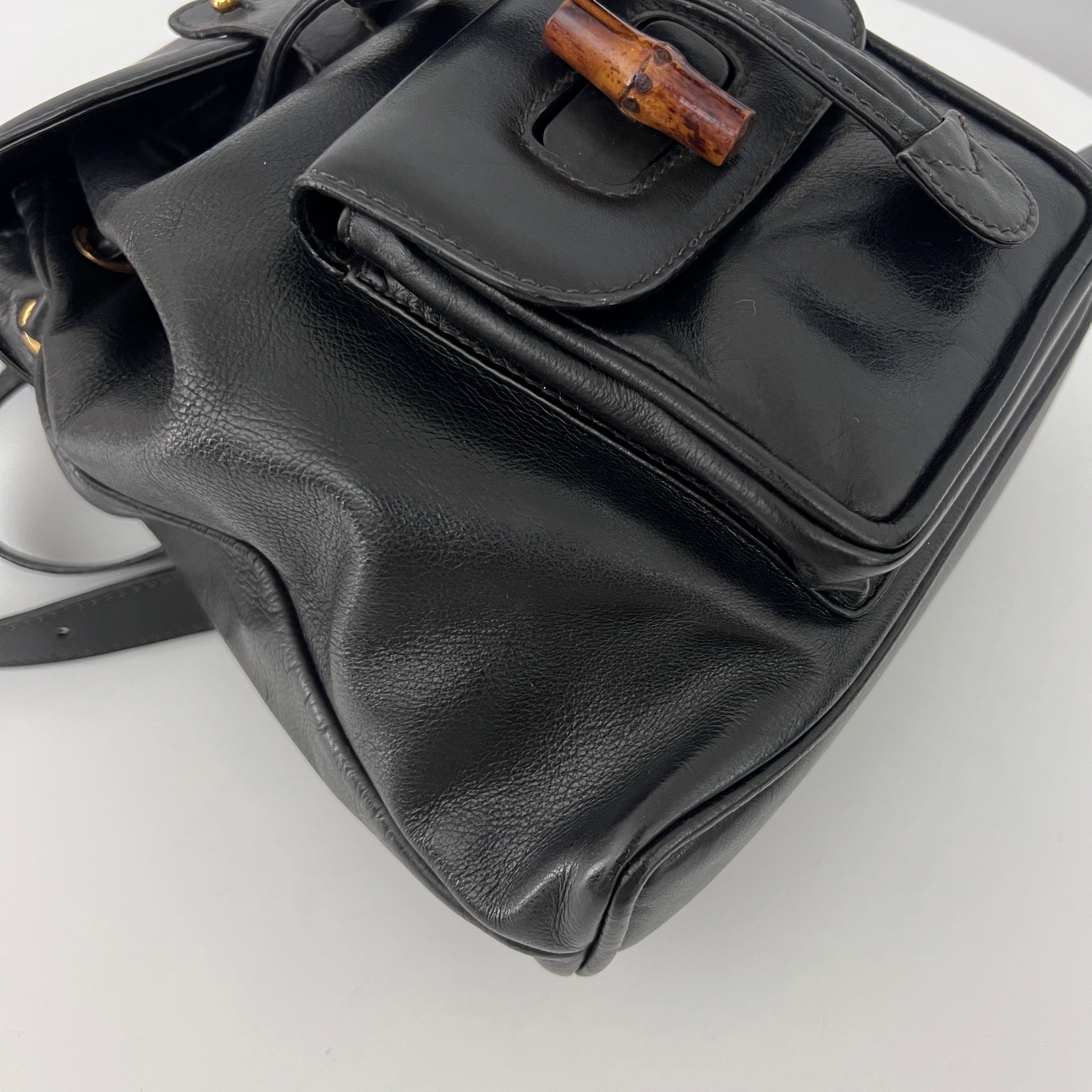 Sac GUCCI Bamboo Backpack Small cuir lisse noir