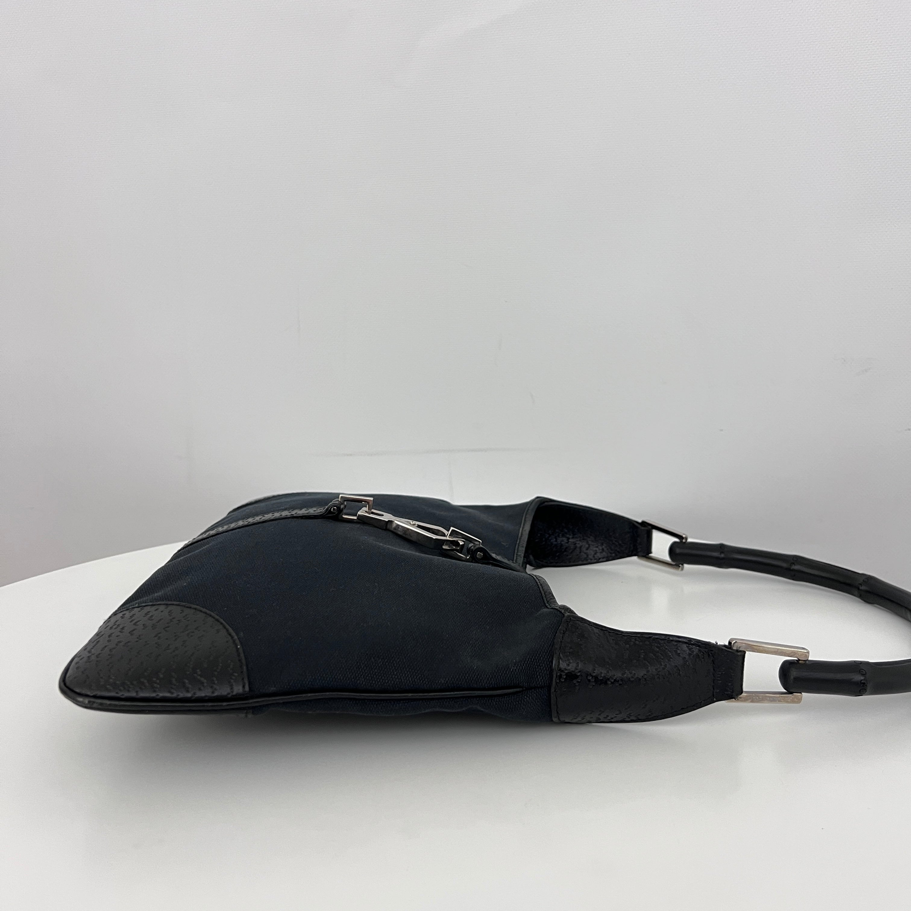 Sac GUCCI Jackie Bamboo toile et cuir noir