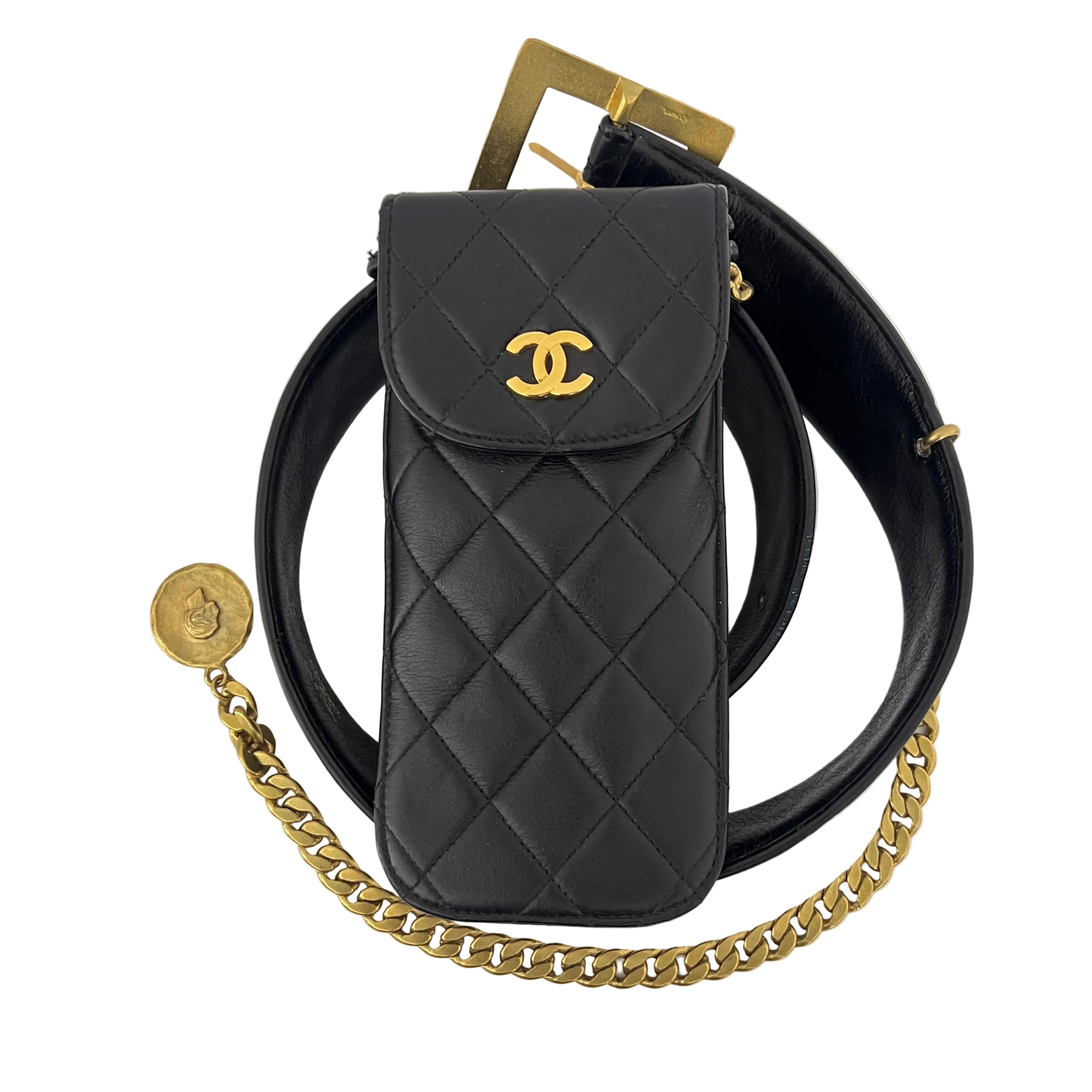 Ceinture CHANEL Chain Bag cuir matelassé noir Circa 1990