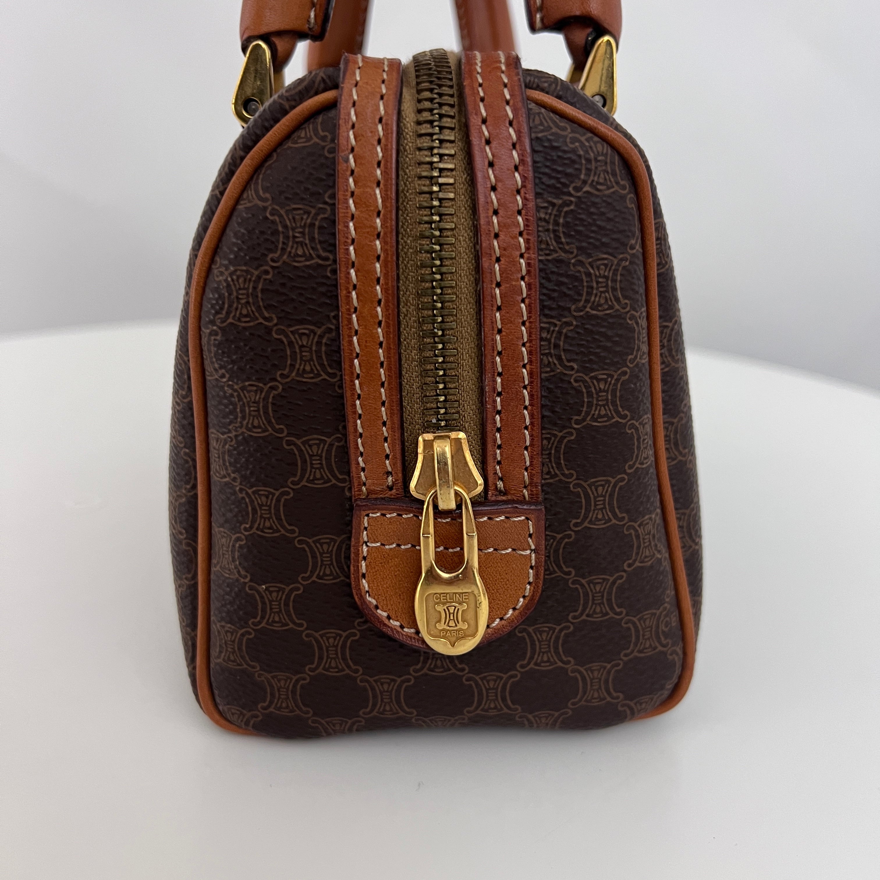 Sac CELINE Mini Boston toile et cuir marron