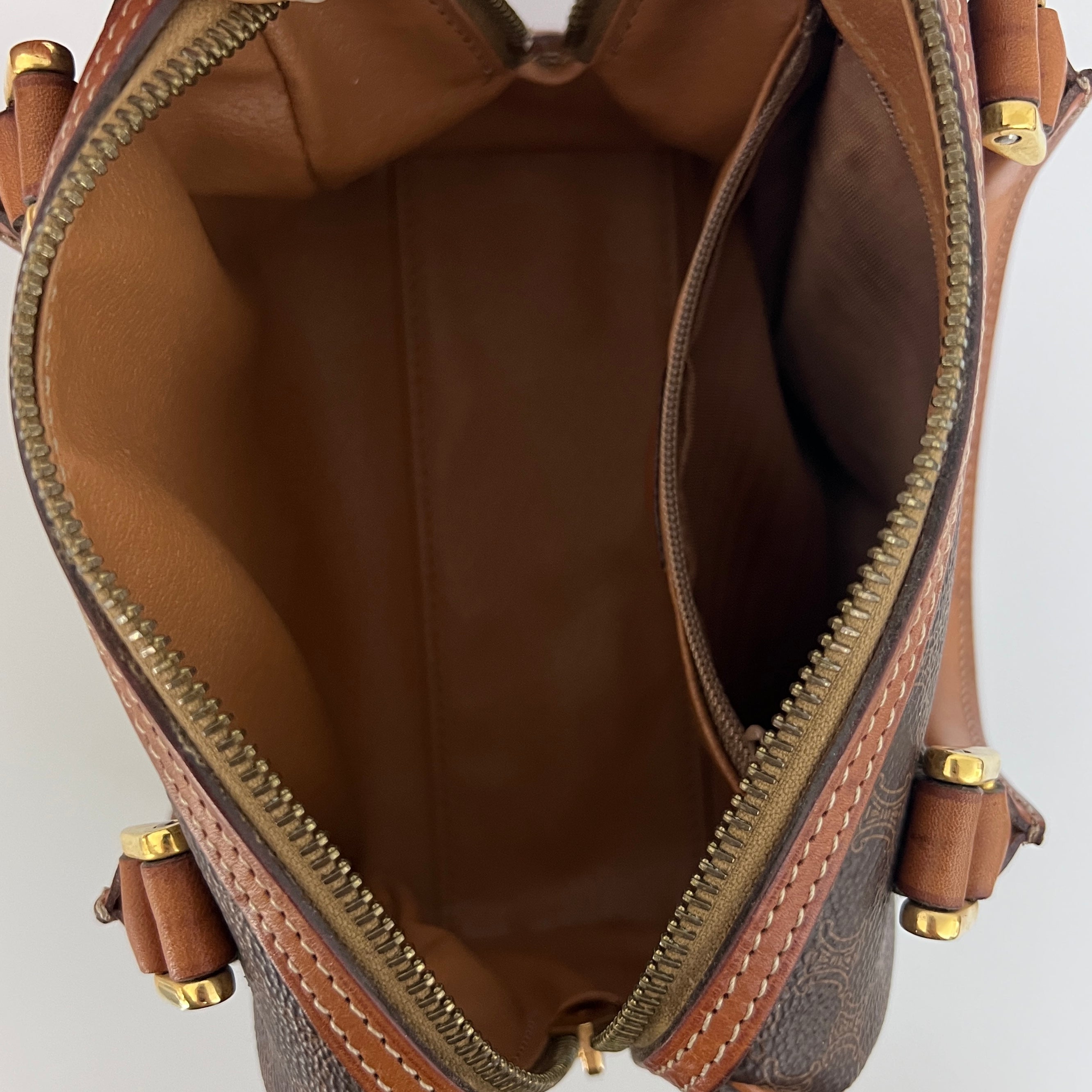 Sac CELINE Mini Boston toile et cuir marron