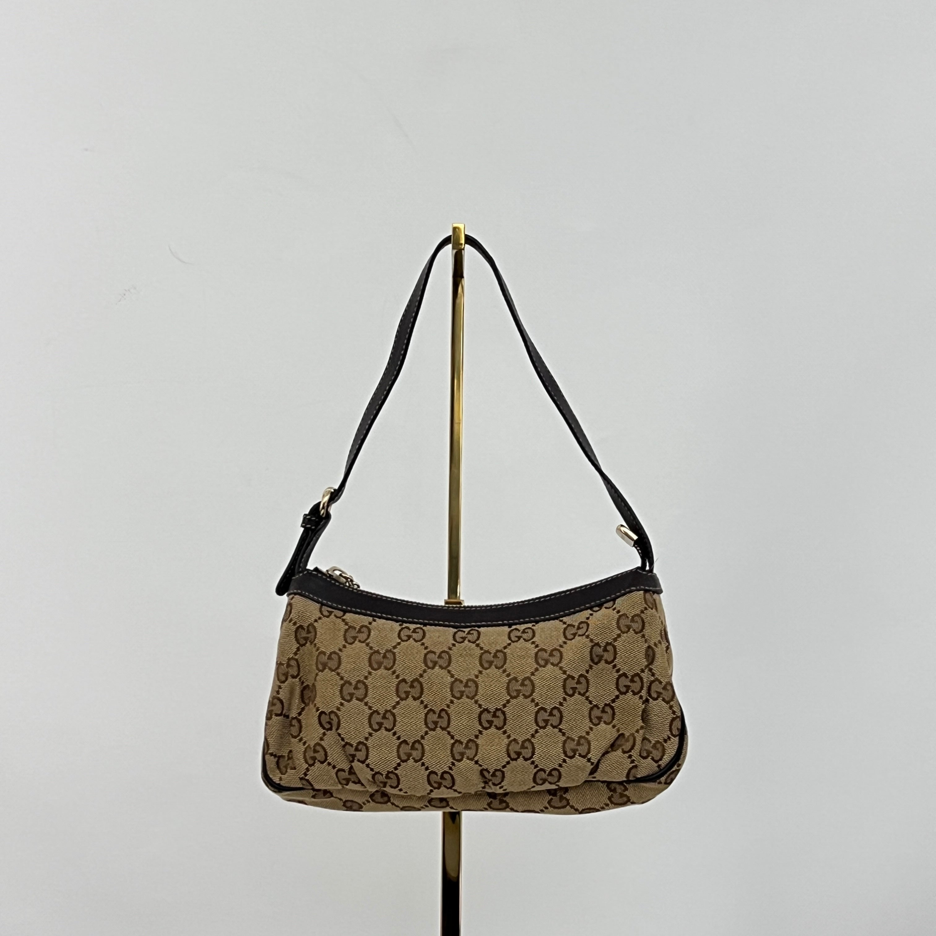 Sac GUCCI GG Heart Charm toile et cuir marron