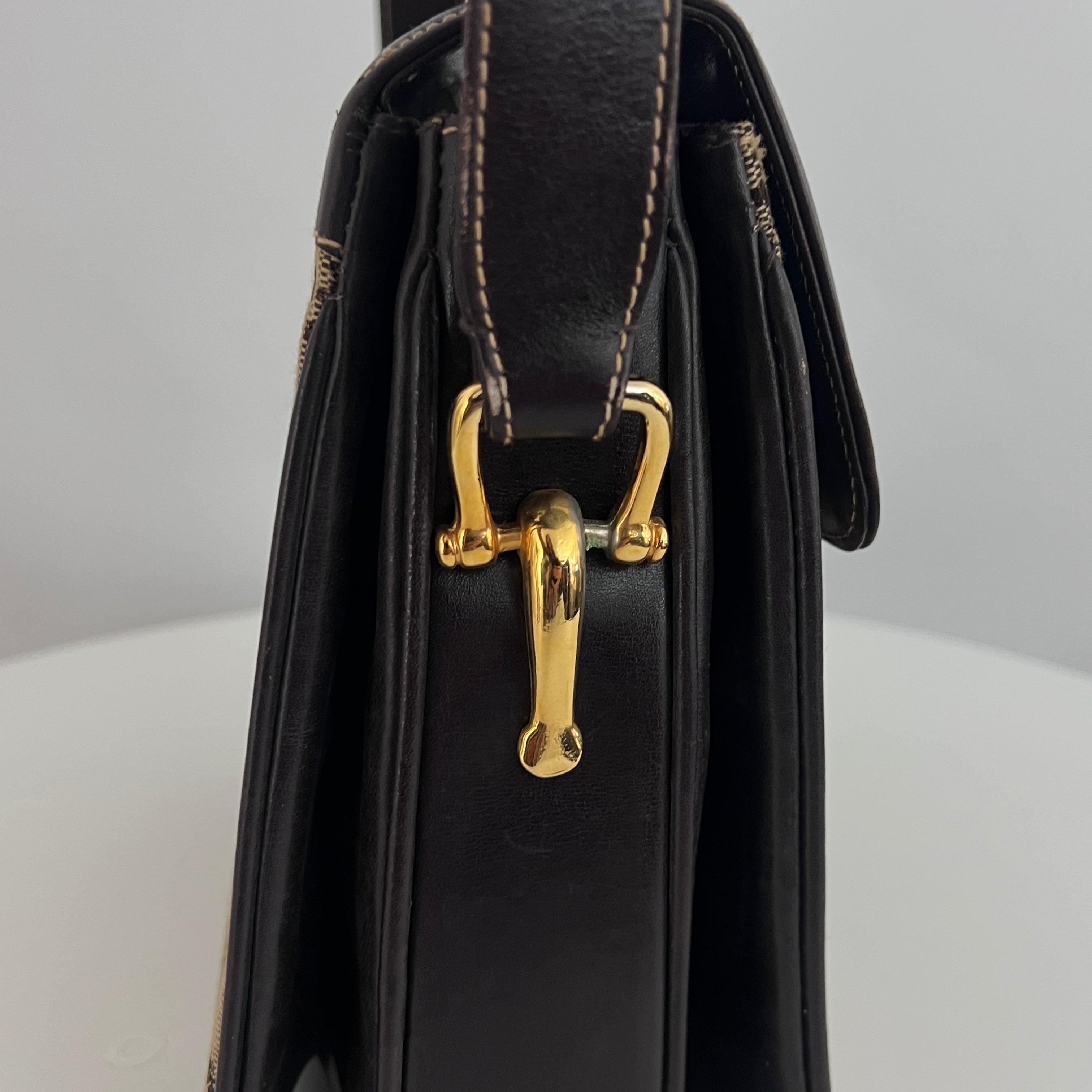 Sac CELINE Triomphe Carriage toile et cuir marron