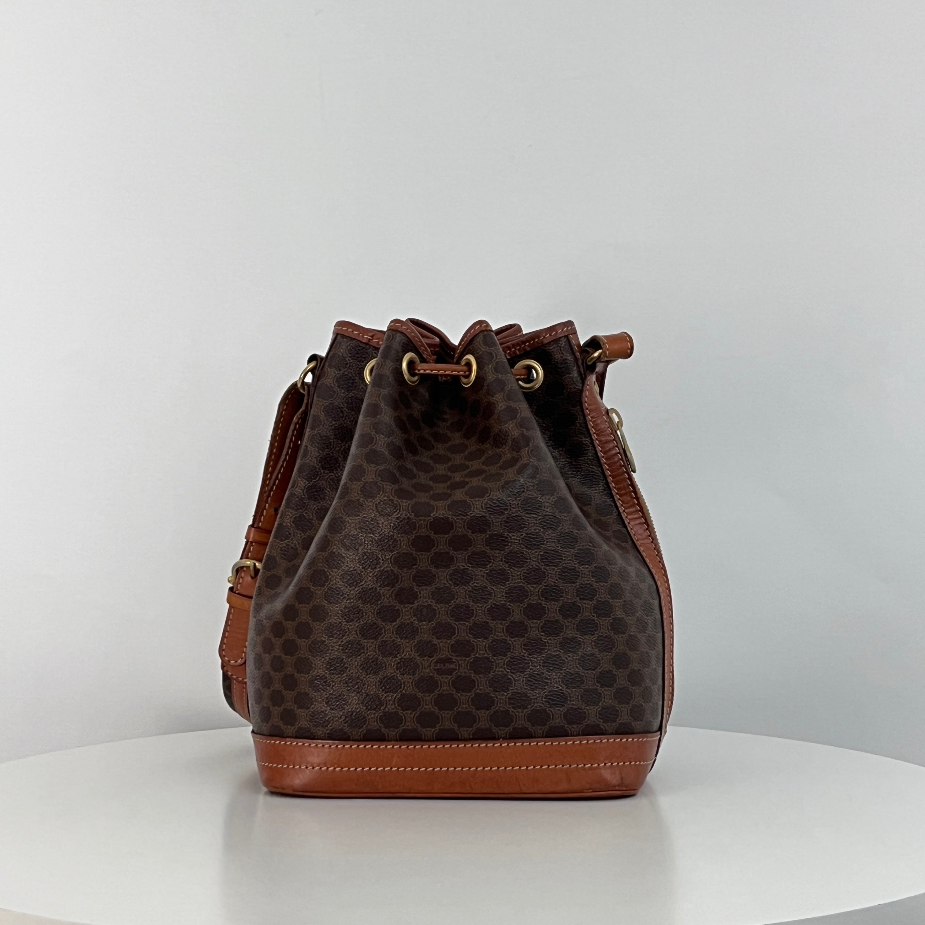 Sac CELINE Seau Petit toile et cuir marron