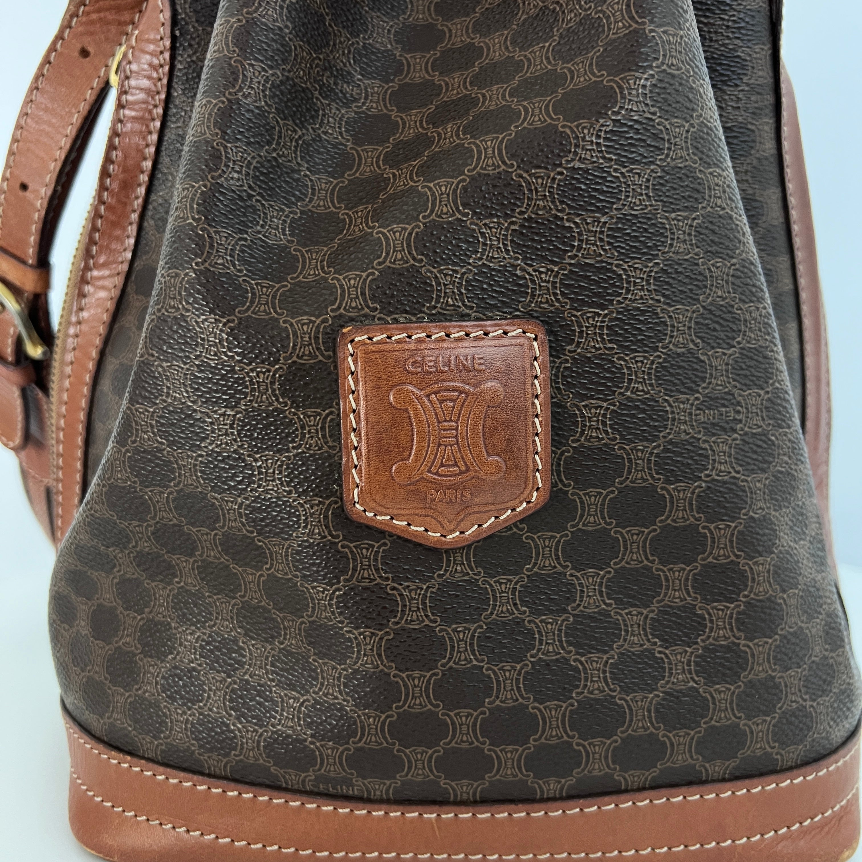 Sac CELINE Seau Petit toile et cuir marron