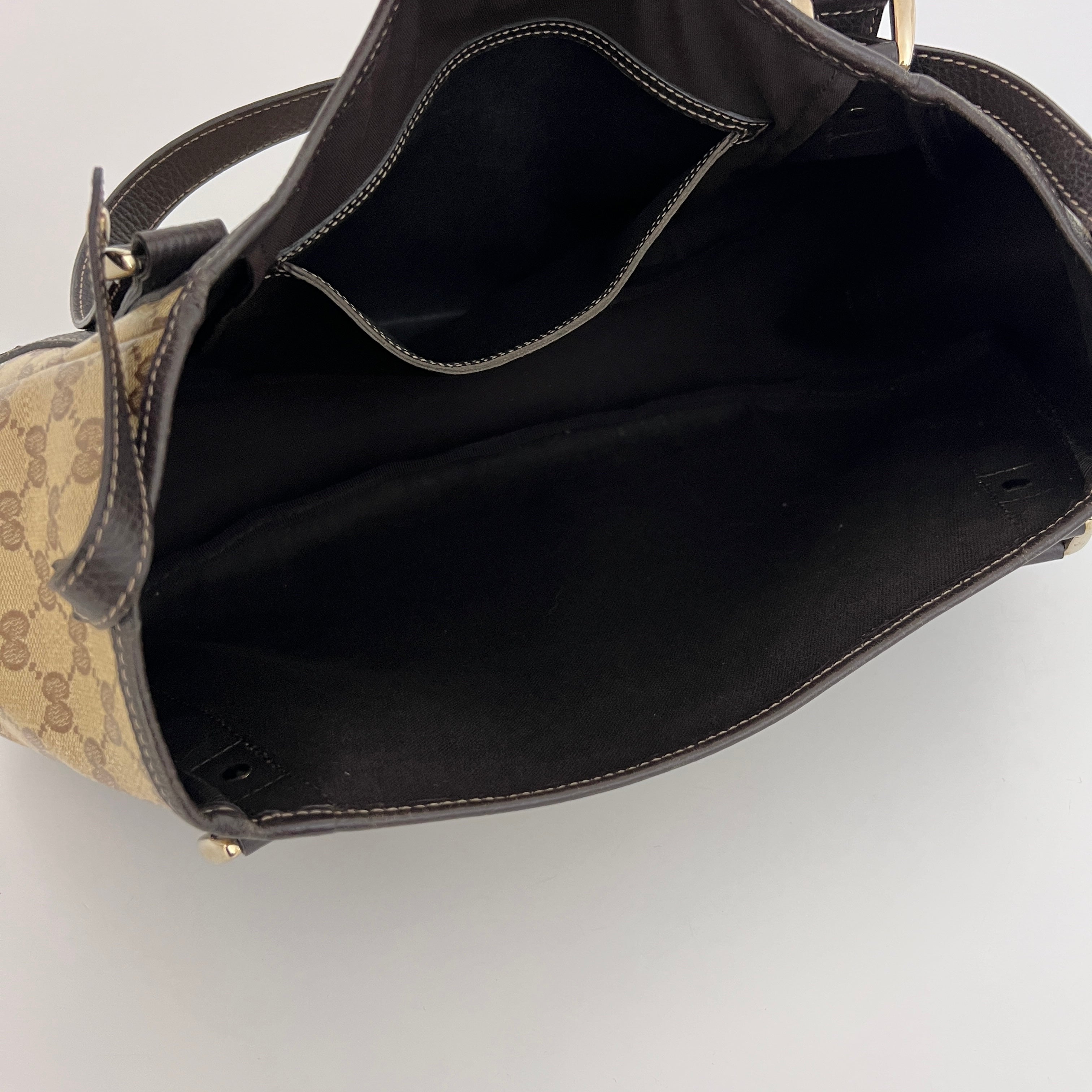 GUCCI Pelham bag in patent canvas and brown leather