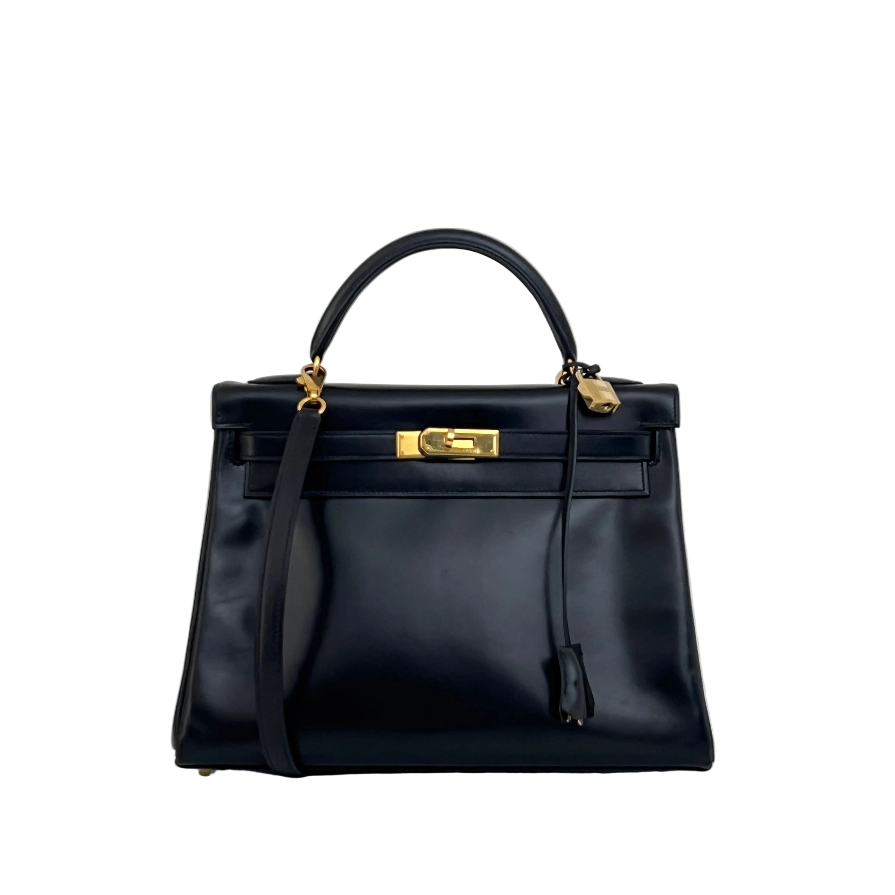 HERMÈS Kelly 32 black retourne box leather shoulder bag