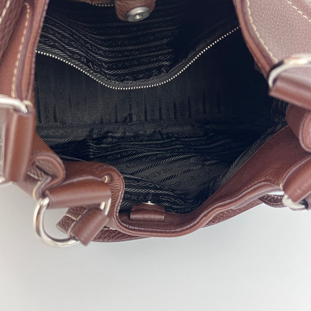 Sac PRADA Vitello Daino Moon cuir grainé marron