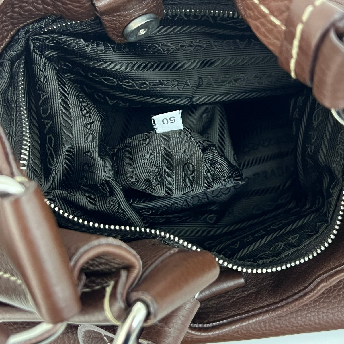 Sac PRADA Vitello Daino Moon cuir grainé marron