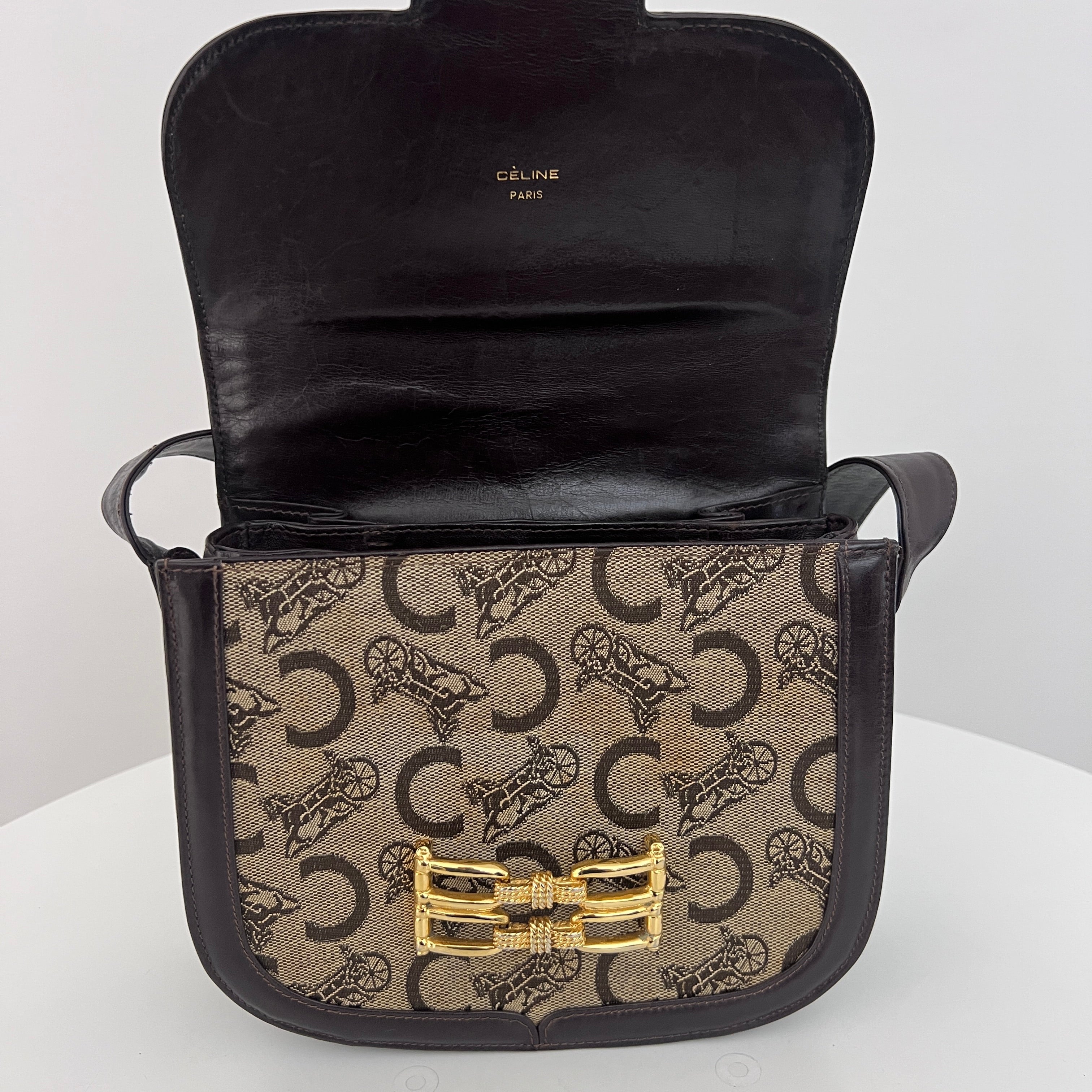 Sac CELINE Triomphe C Carriage toile et cuir marron
