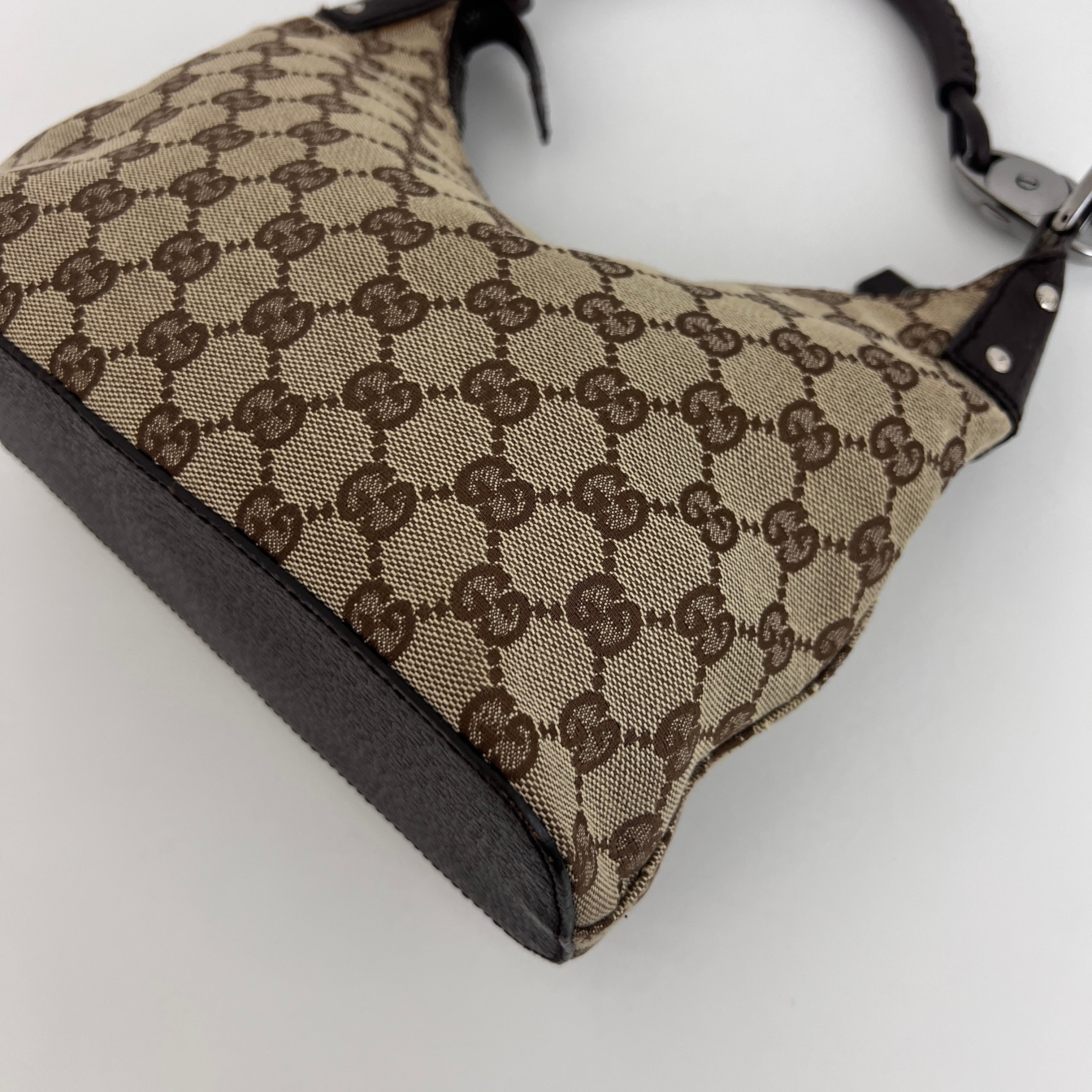 Sac GUCCI Hobo GG toile et cuir marron