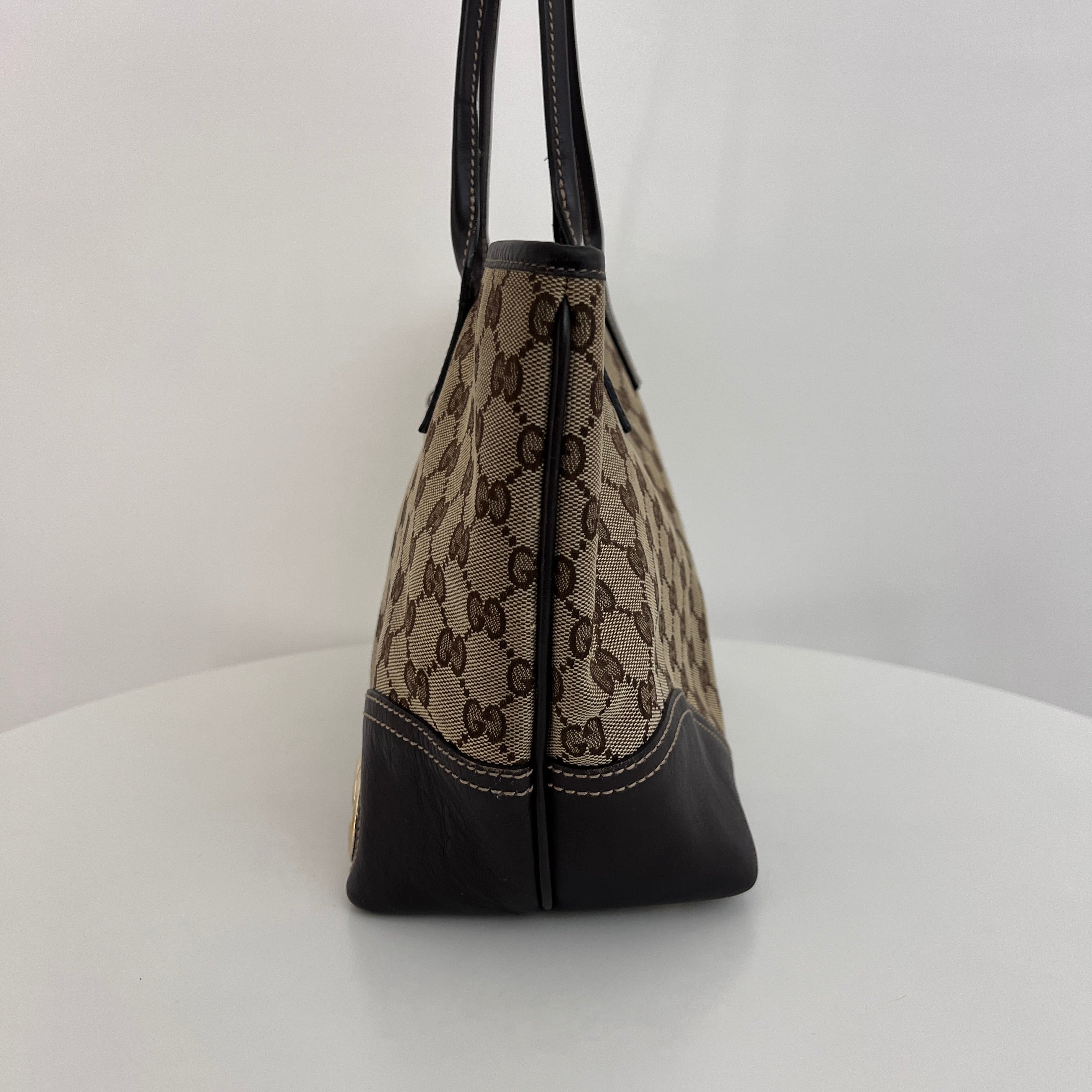 Sac GUCCI Tote toile et cuir marron