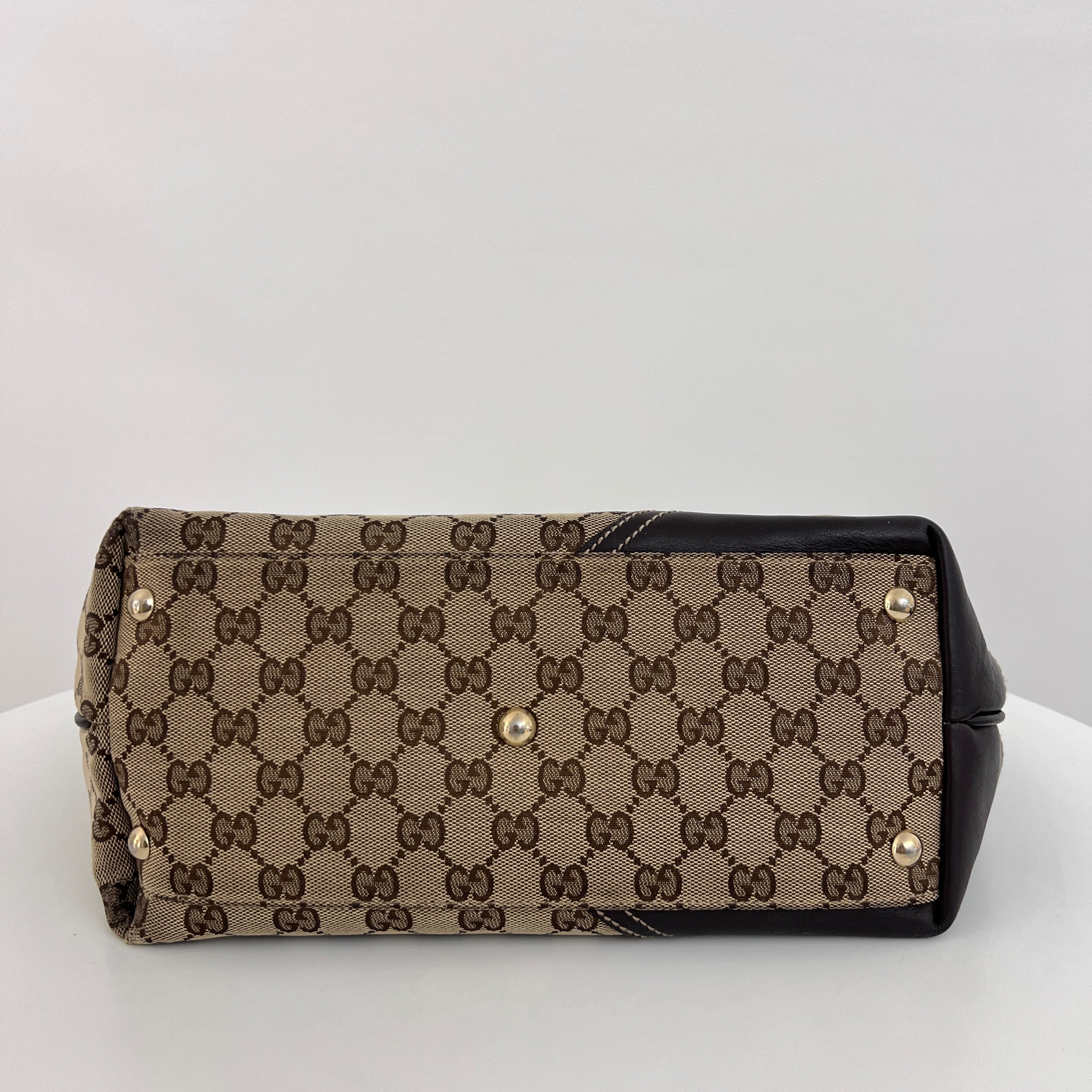 Sac GUCCI Tote toile et cuir marron
