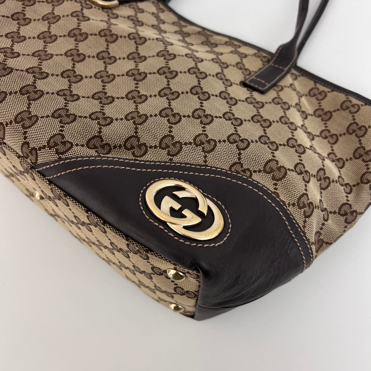 Sac GUCCI Tote toile et cuir marron